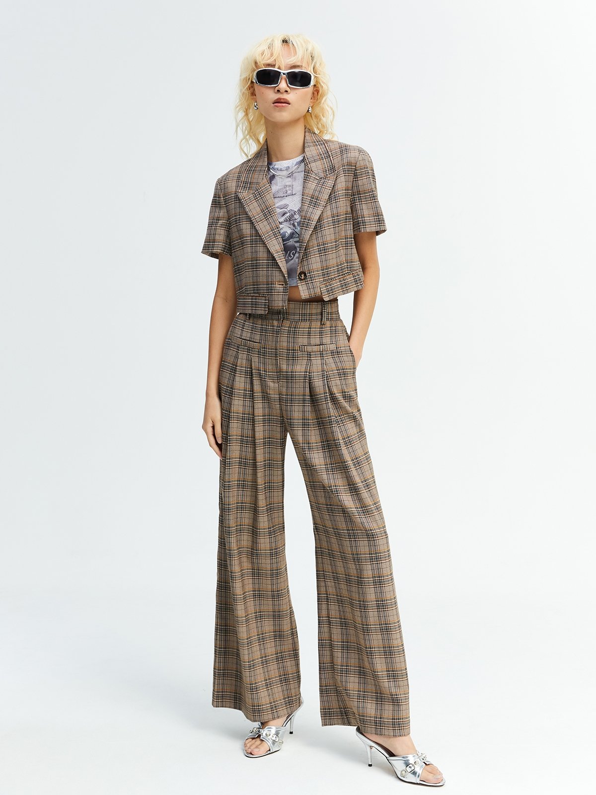 Plaid Pants Brown Pomelo Fashion