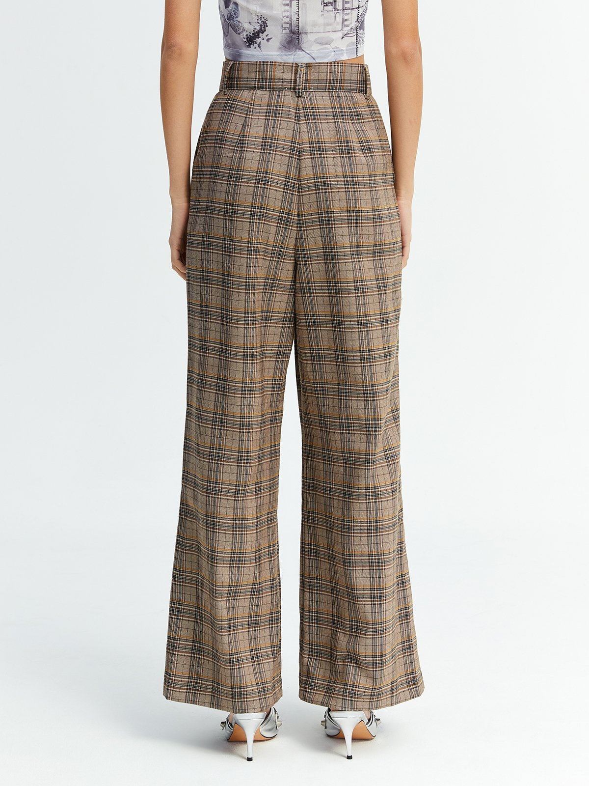 Plaid Pants Brown Pomelo Fashion