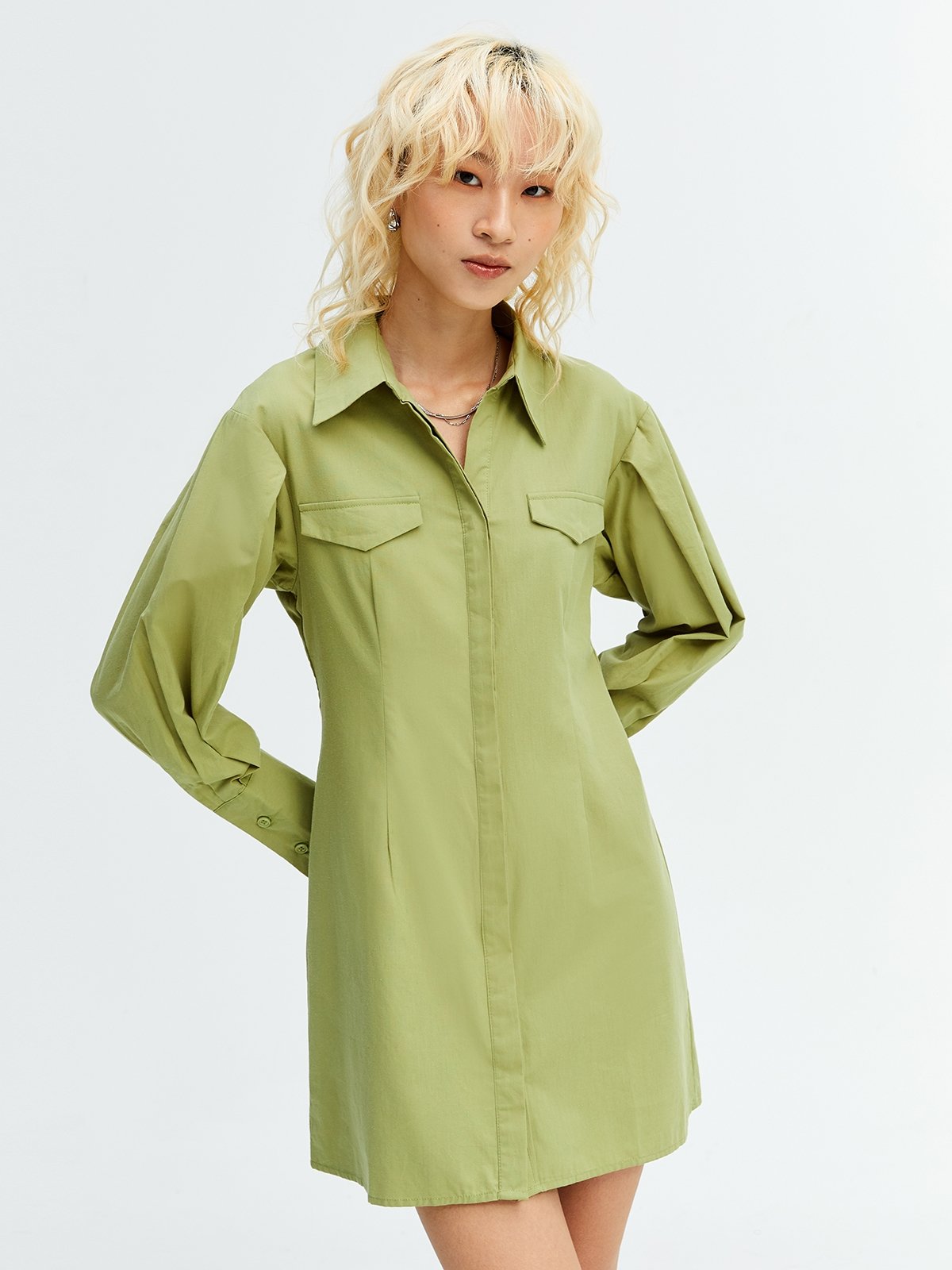 Shirt Dress Green Pomelo Fashion