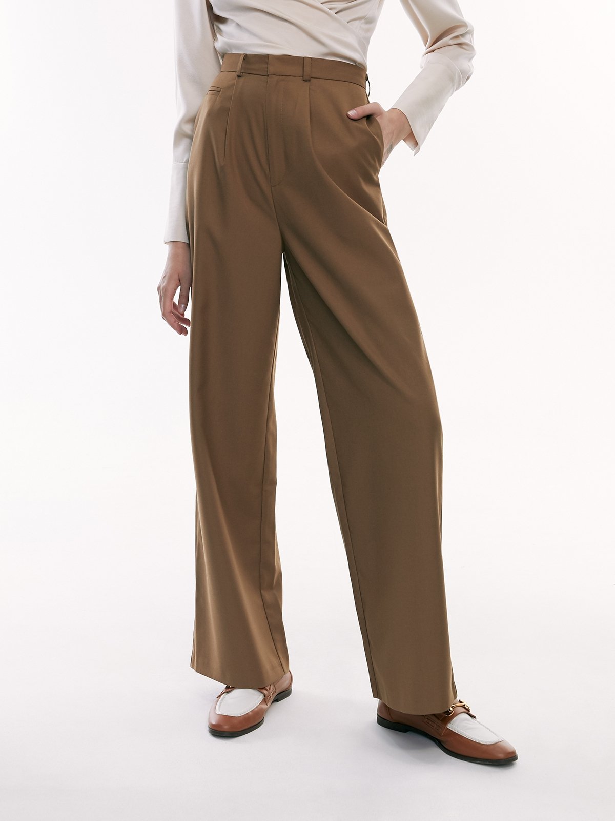 Straight Leg Pants Brown Pomelo Fashion
