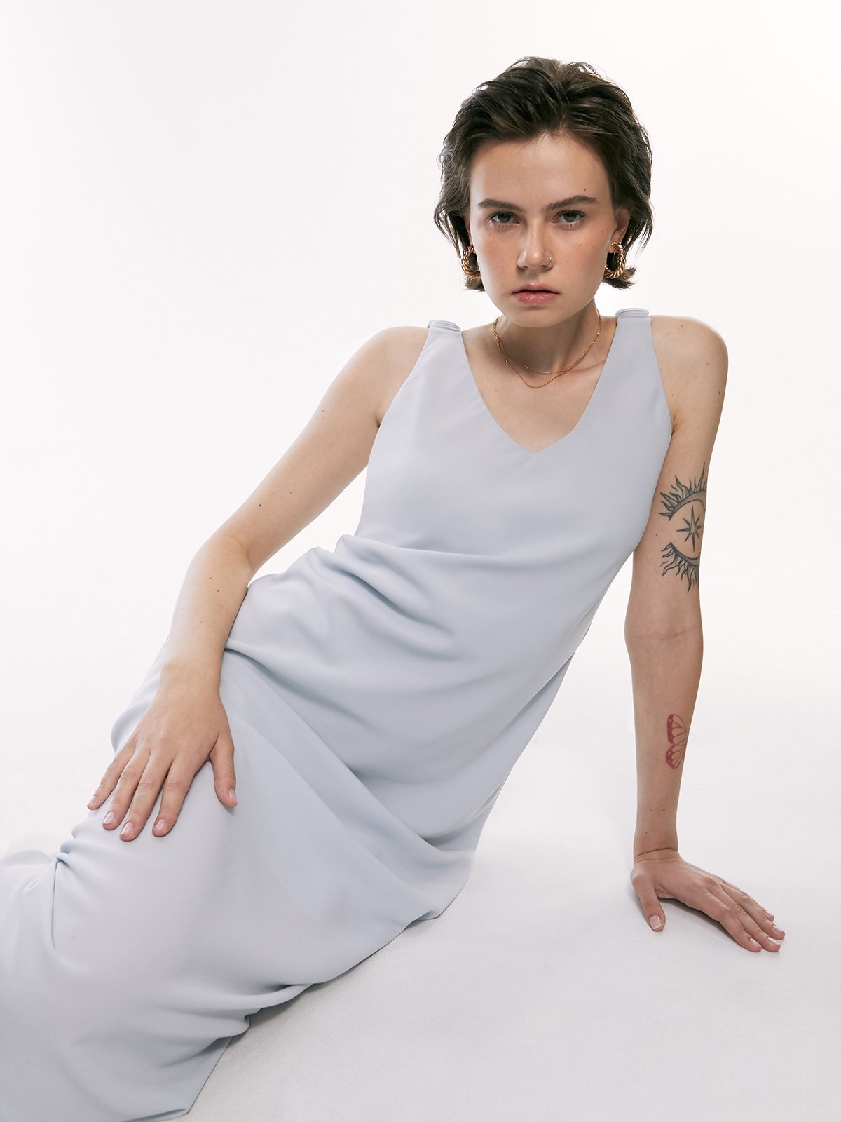 V neck Maxi Dress Light Grey