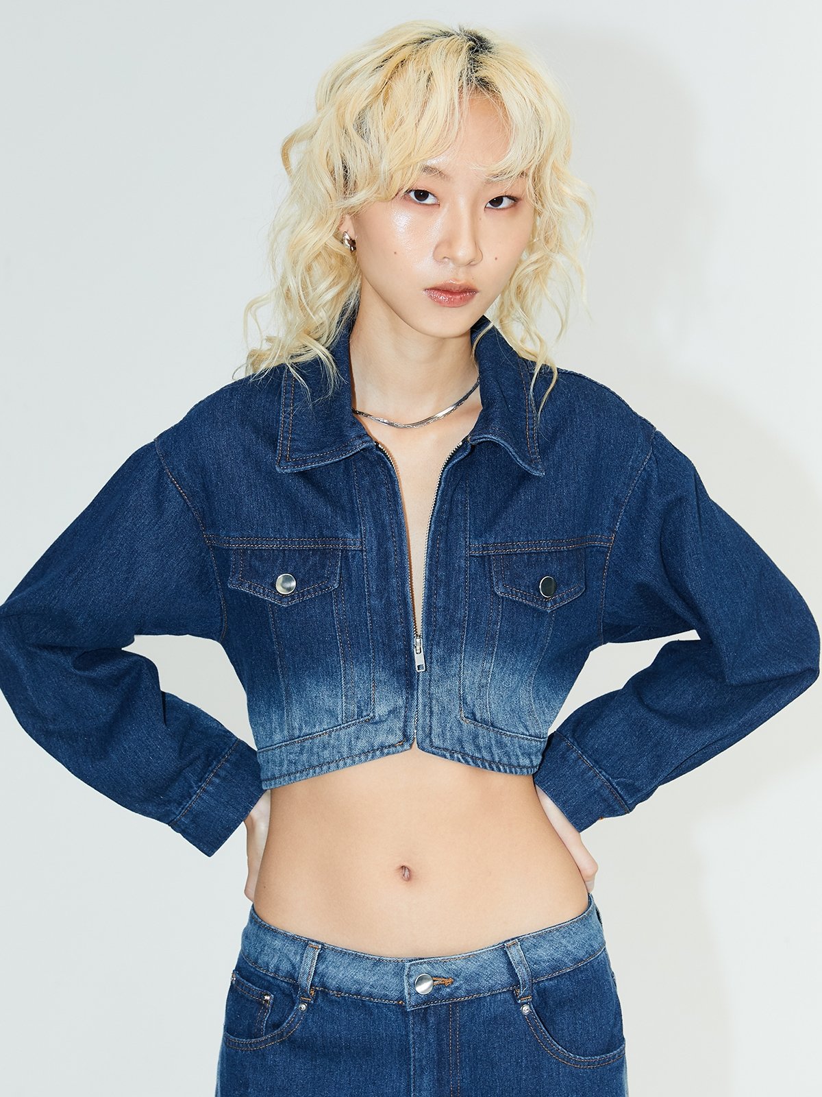 Cut out denim top jacket