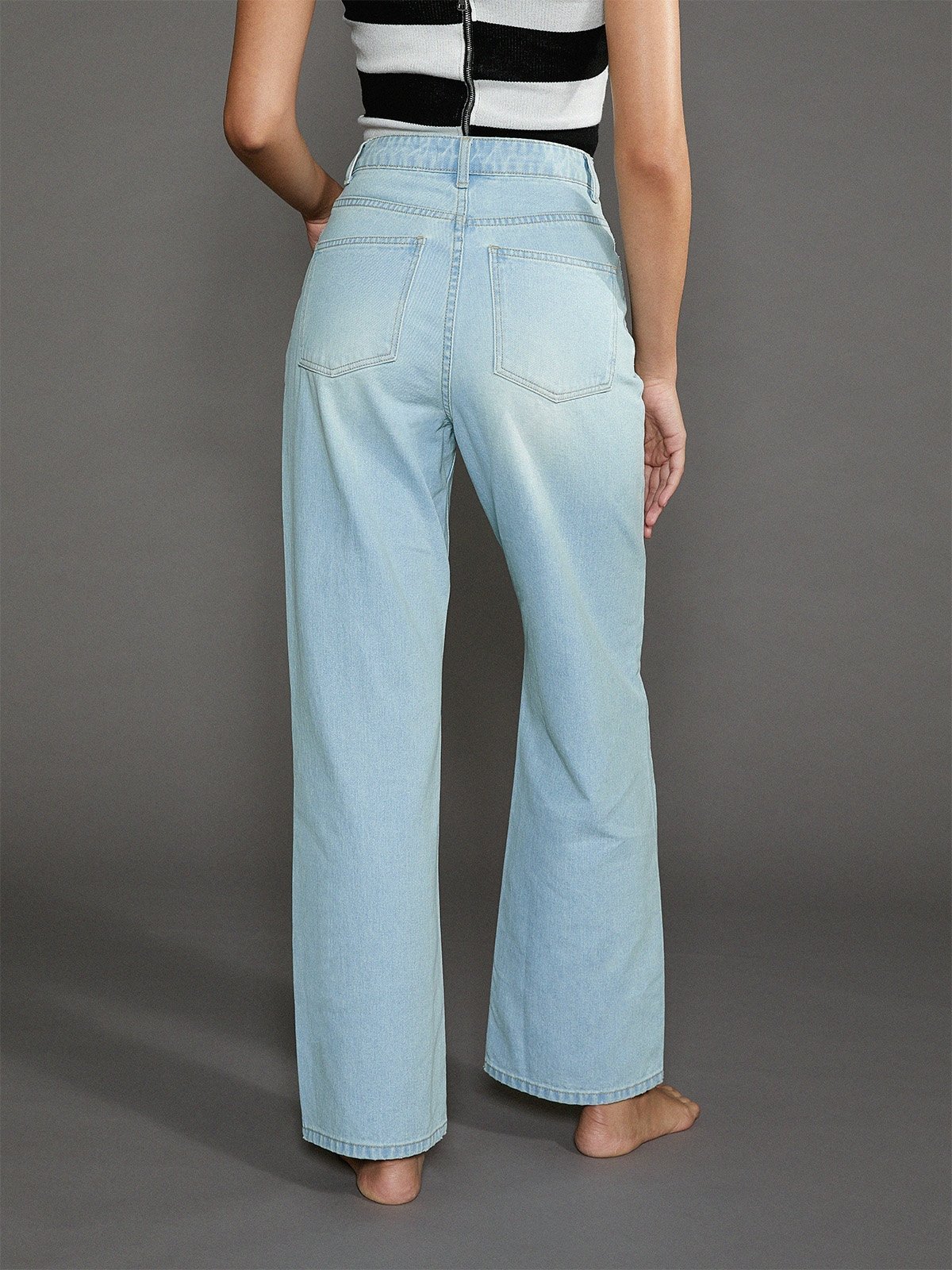 High Waist Jeans - Blue - Pomelo Fashion