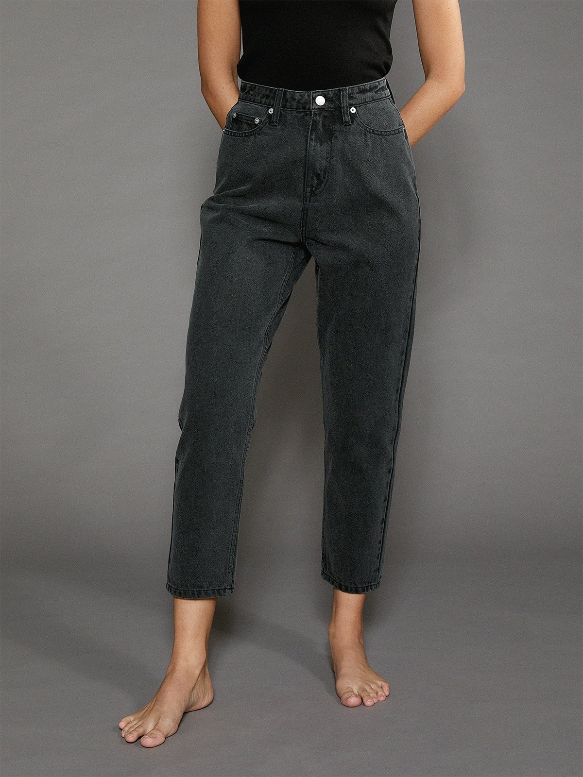 High Waist Cropped Jeans Black