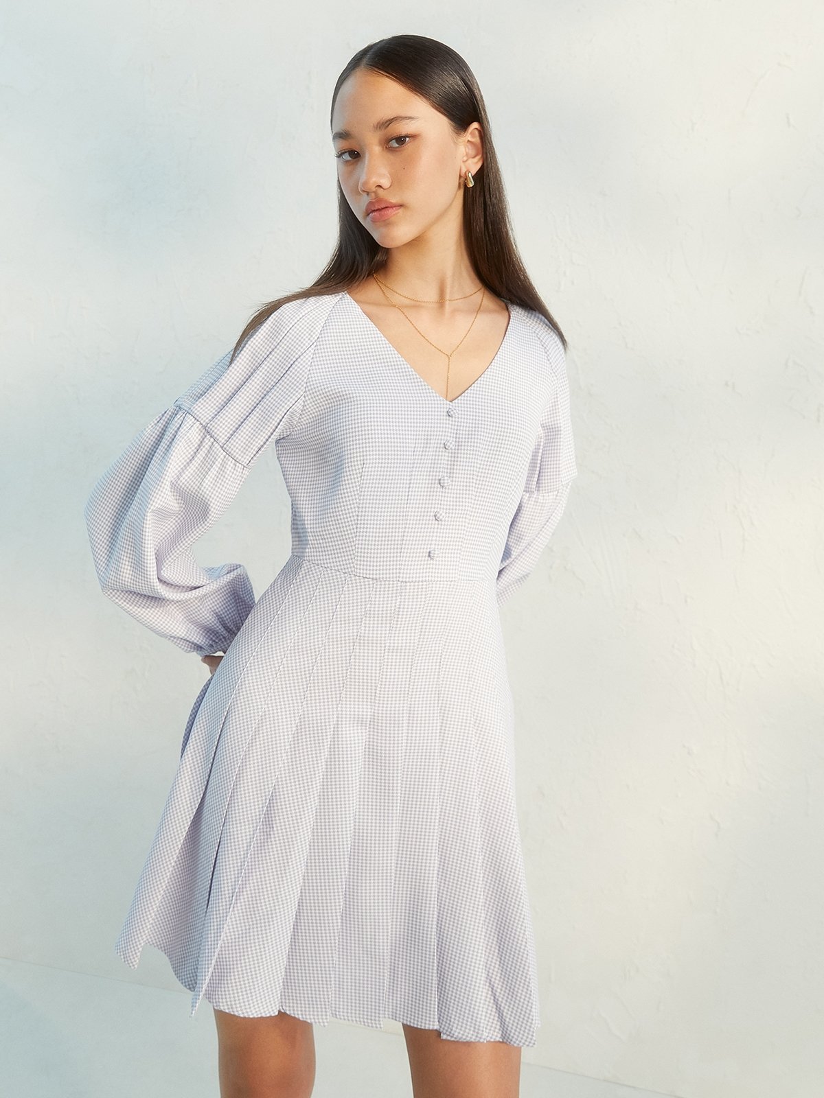 Gingham Mini Dress Purple Pomelo Fashion