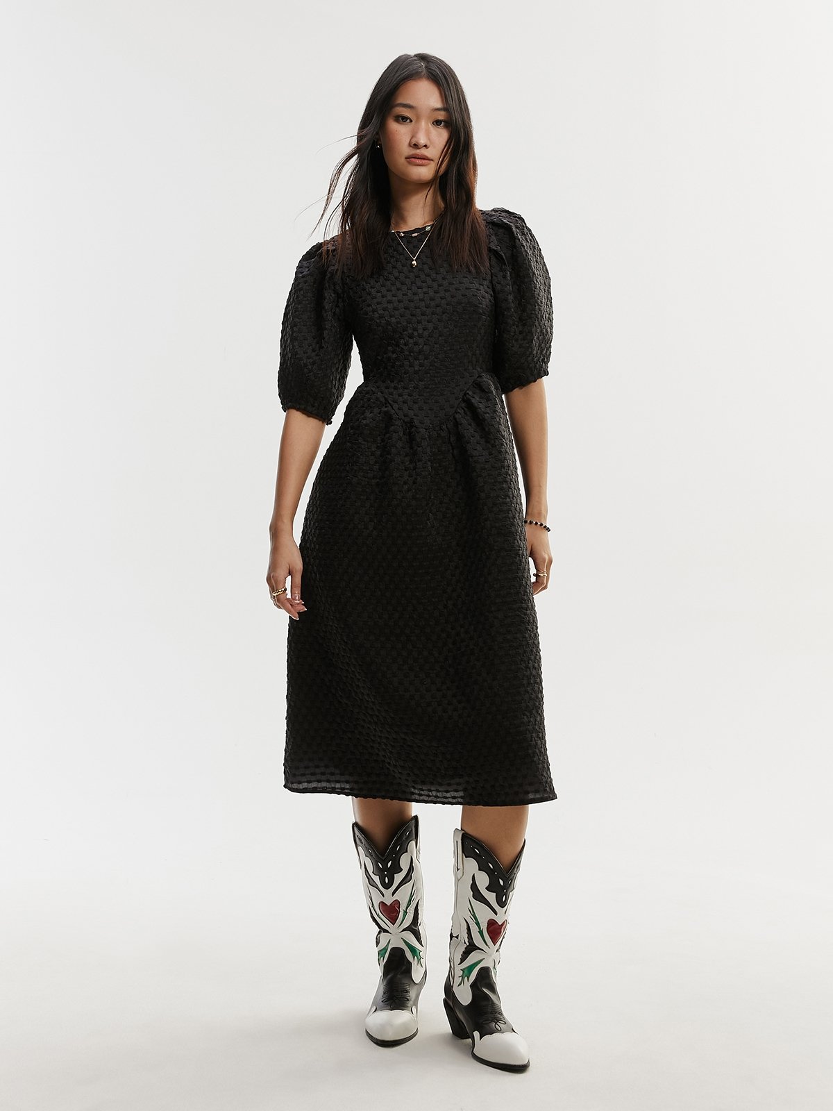Heart Cowgirl Floral Boots Black Pomelo Fashion