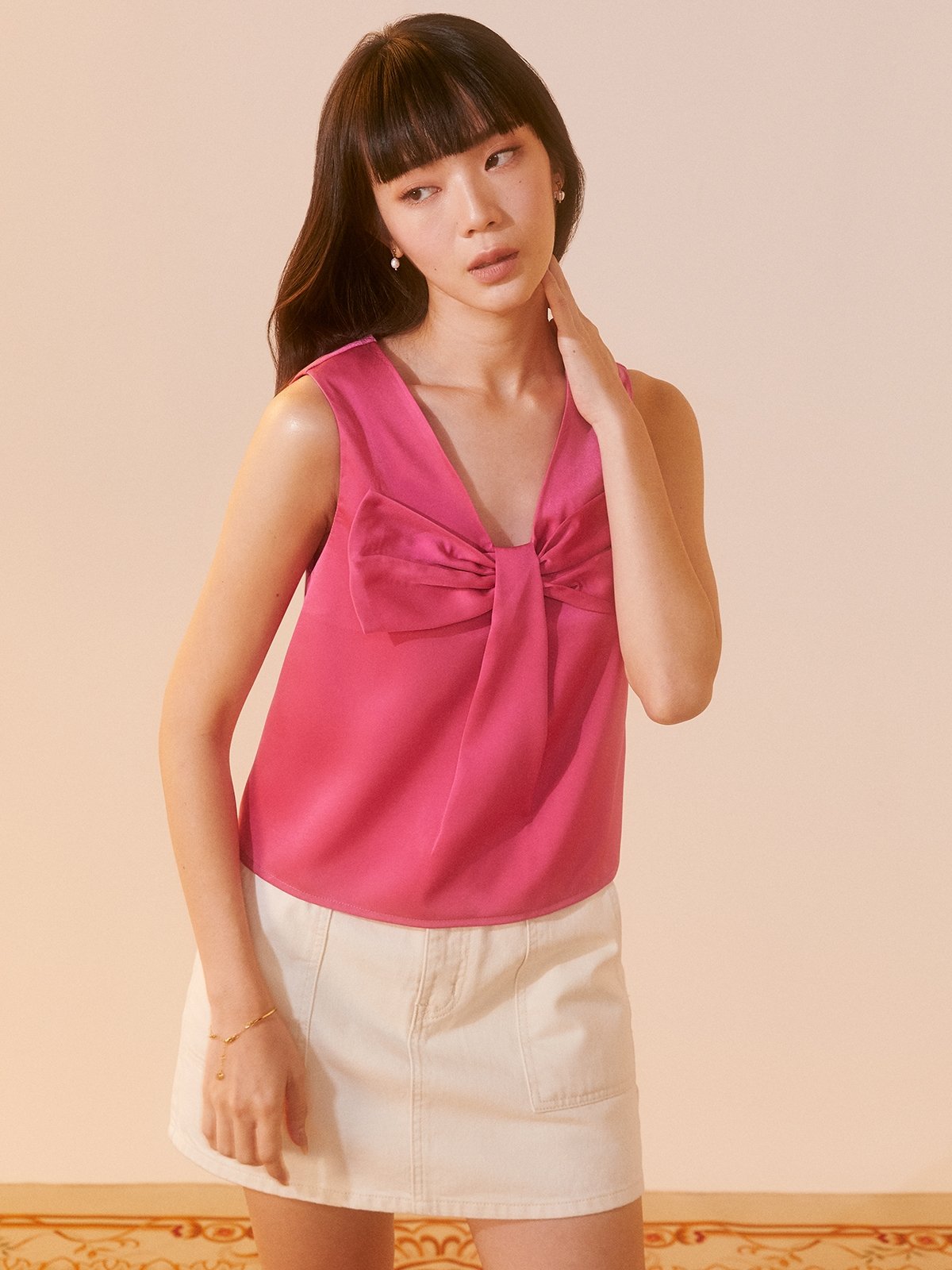 Bow Front Tank Top Pink Pomelo Fashion bow-front-tank-top-pink-pomelo-fashion