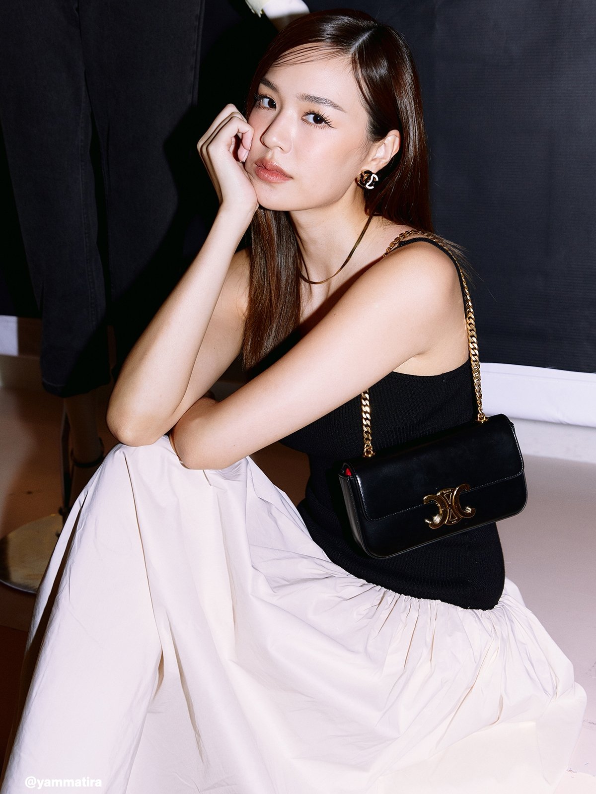 Two Tone Midi Dress Black Pomelo Fashion