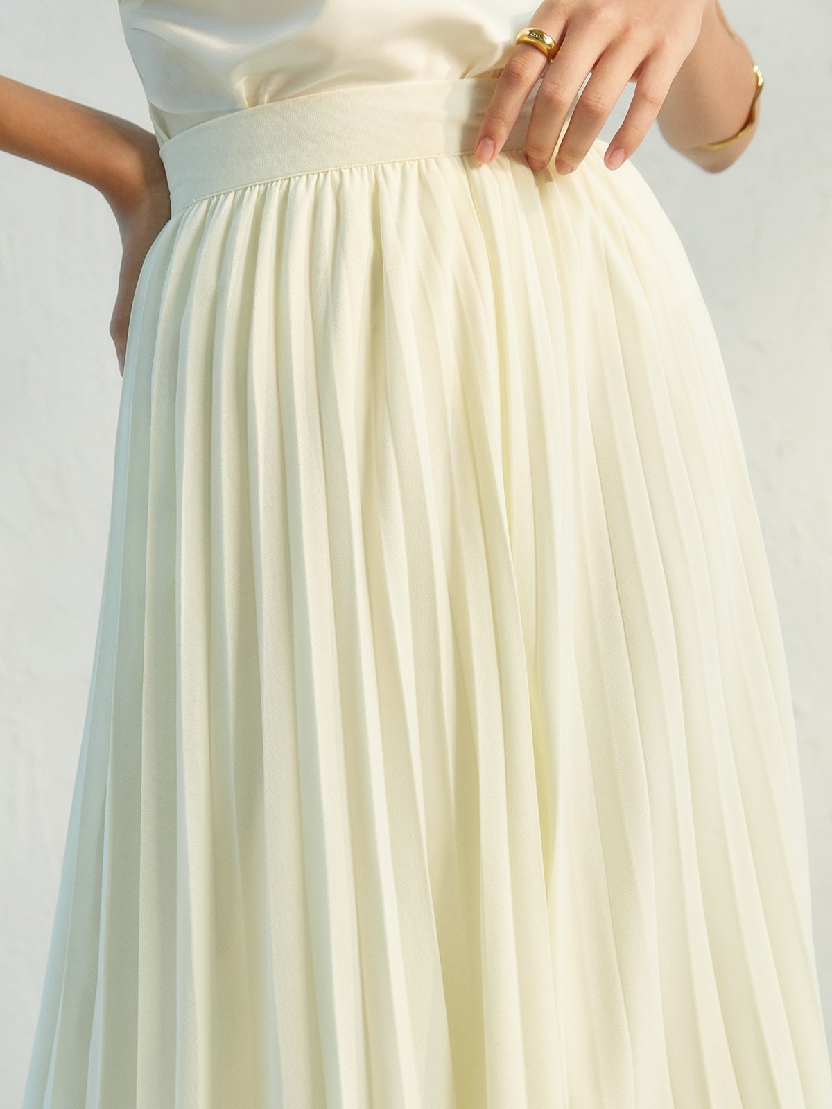 Pleated Midi Skirt Cream Pomelo Fashion