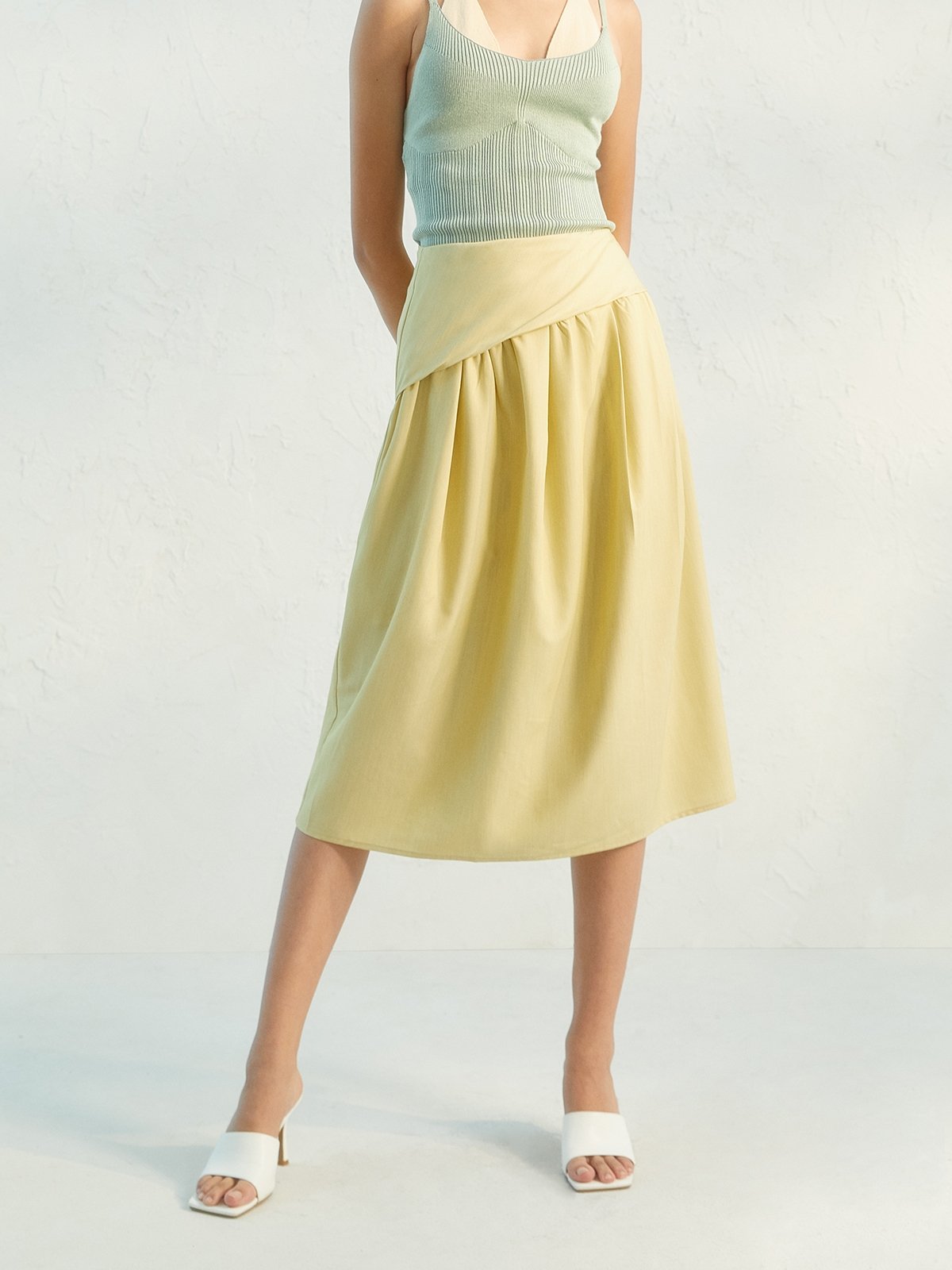 Ruched Midi Skirt Yellow