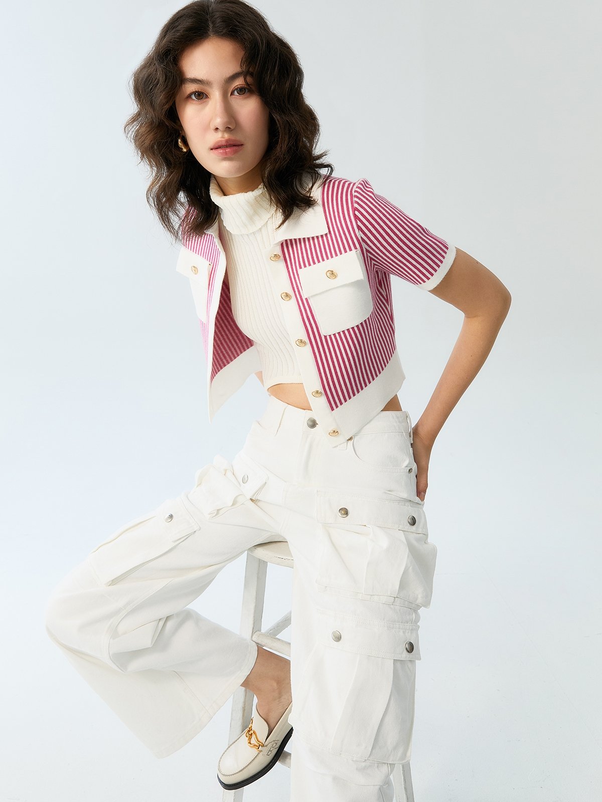 Striped Knit Top Pink Pomelo Fashion