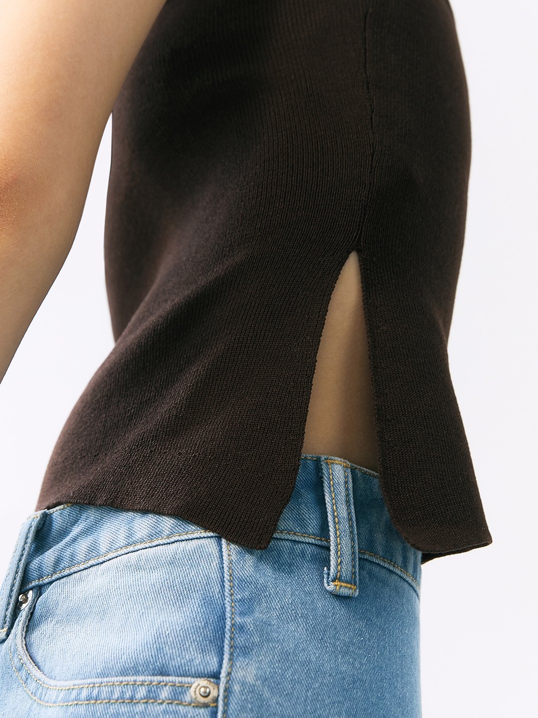 Asymmetric One Shoulder Top - Brown - Pomelo Fashion