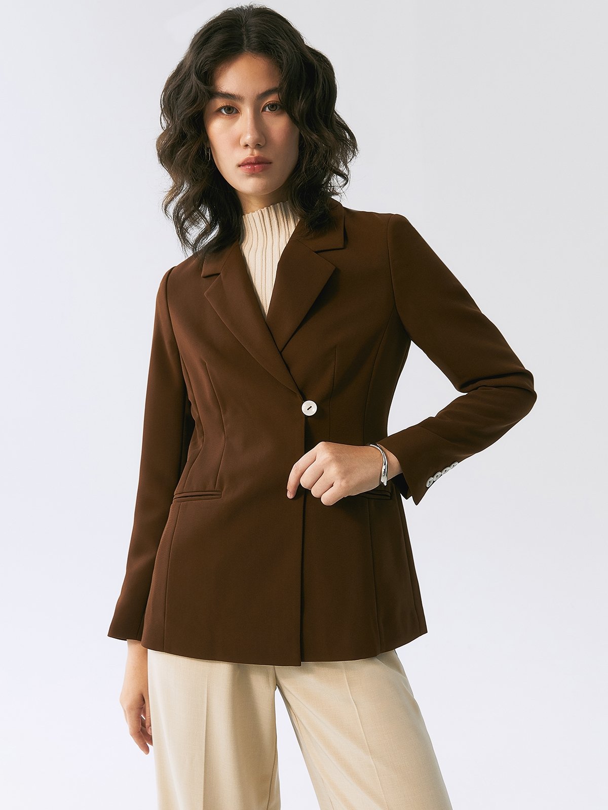 Waist fitted Blazer Brown Pomelo Fashion