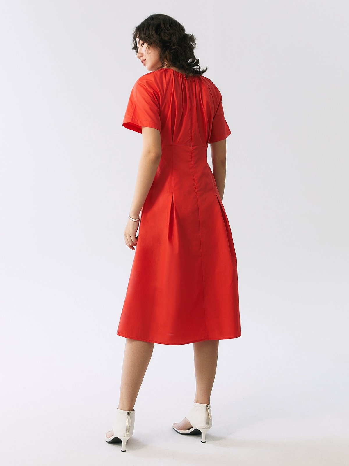 Ruched Waist Midi Dress Red Pomelo Fashion