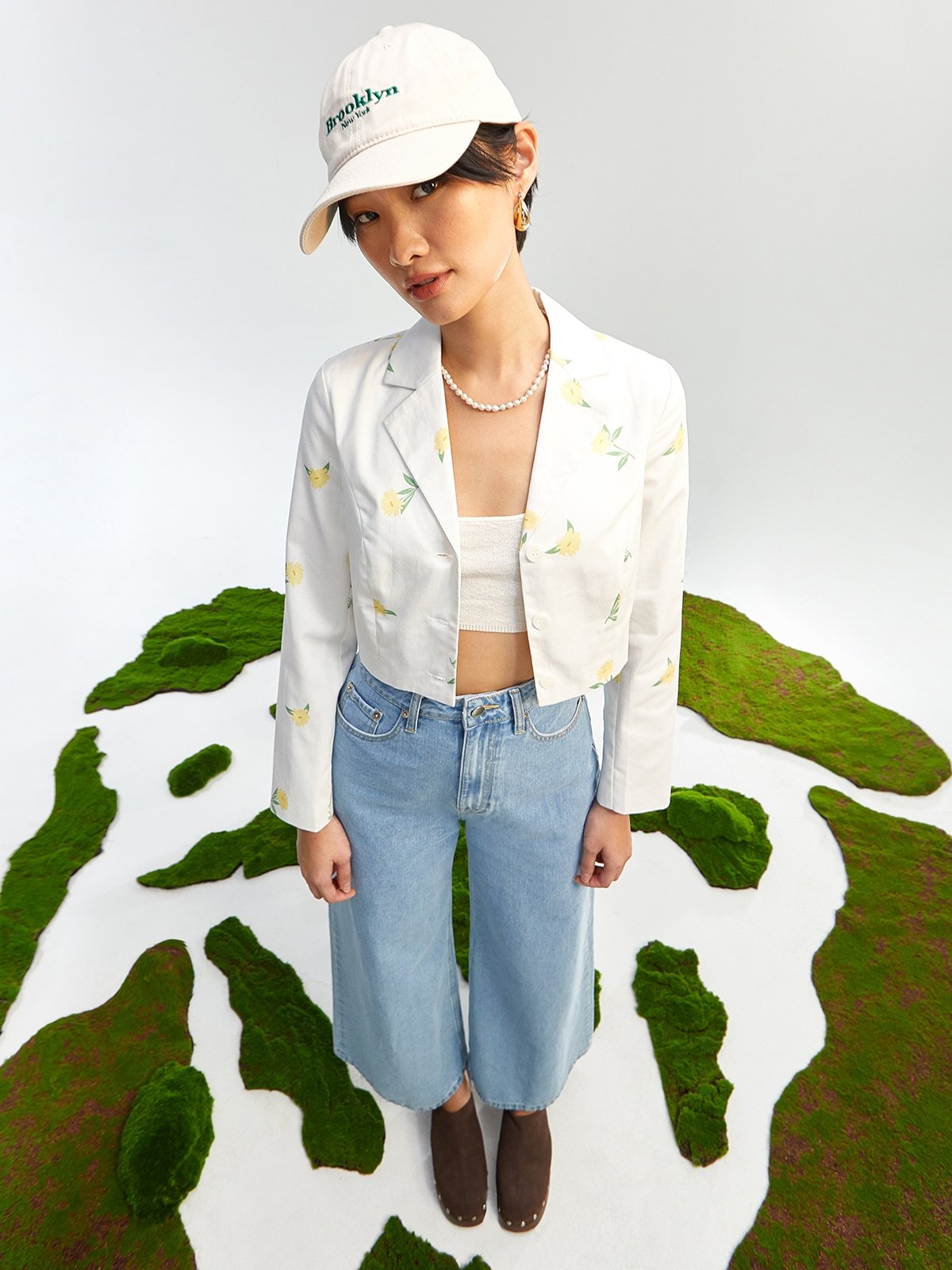 White floral cheap print blazer womens