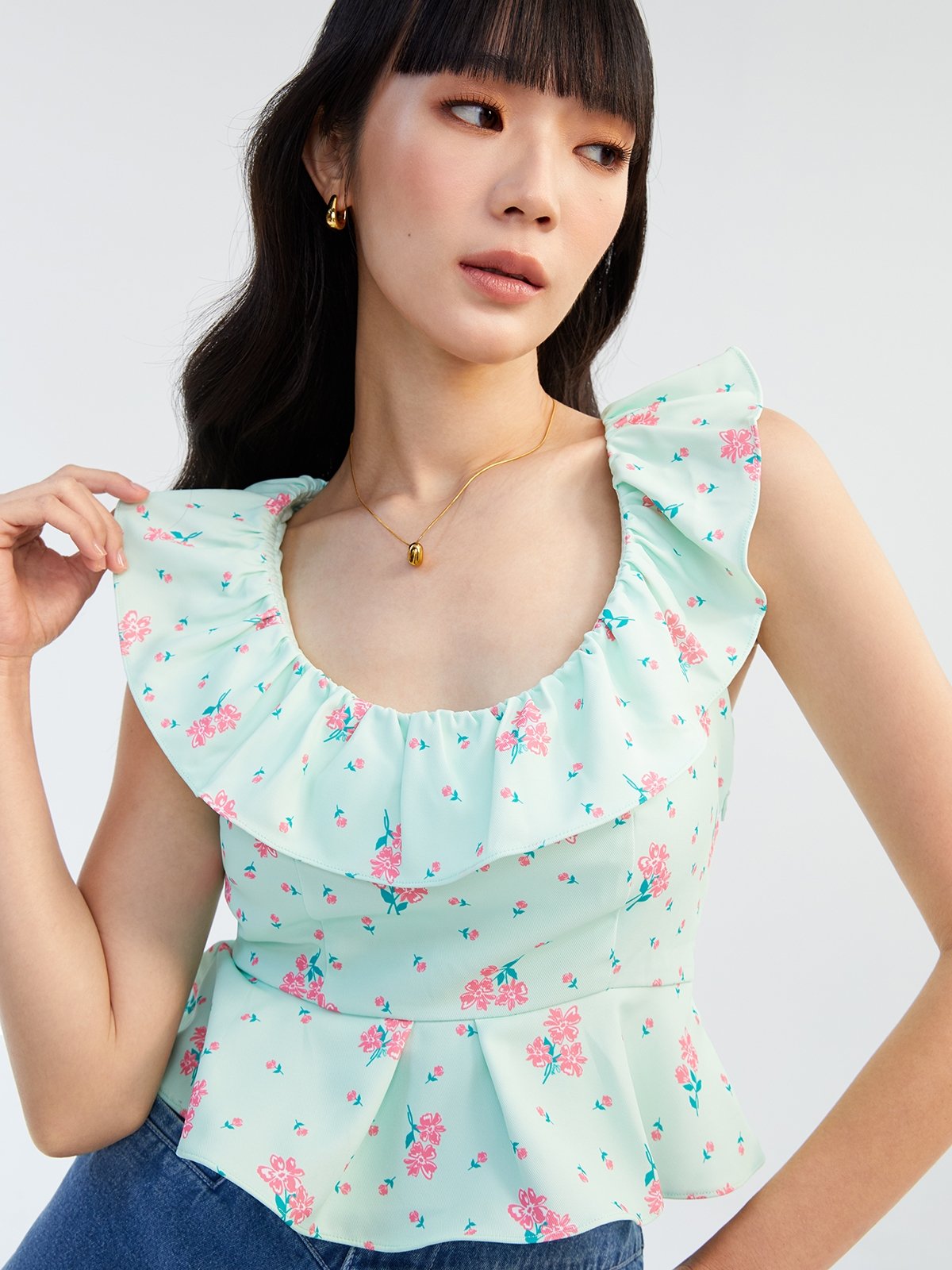 Something Cute Floral Blouse Blue Green