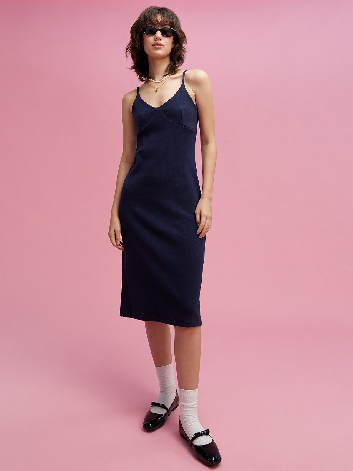 Wavy Print Strap Midi Dress main image 0