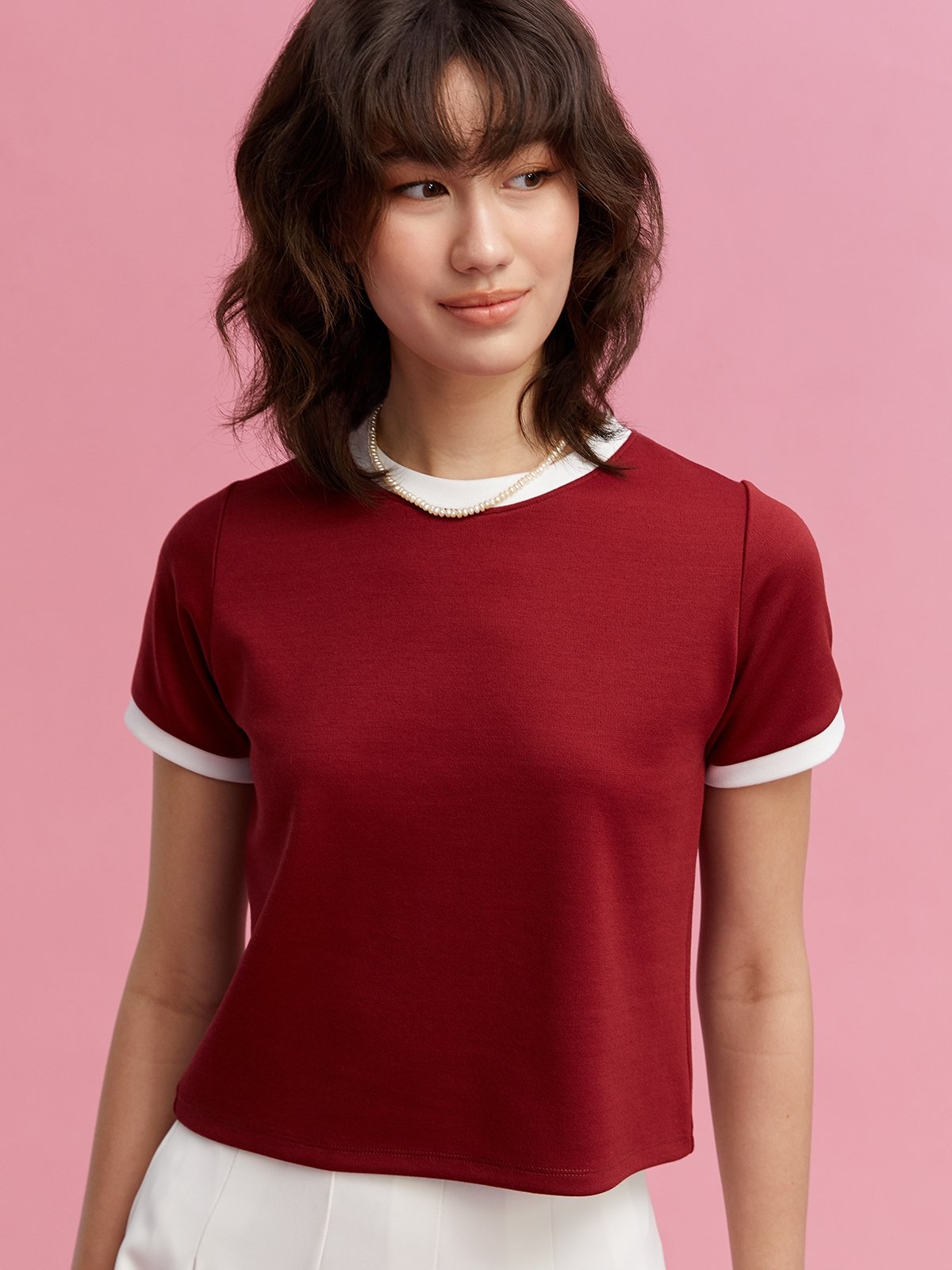 Regular Fit T shirt Burgundy Pomelo Fashion regular-fit-t-shirt-burgundy-pomelo-fashion