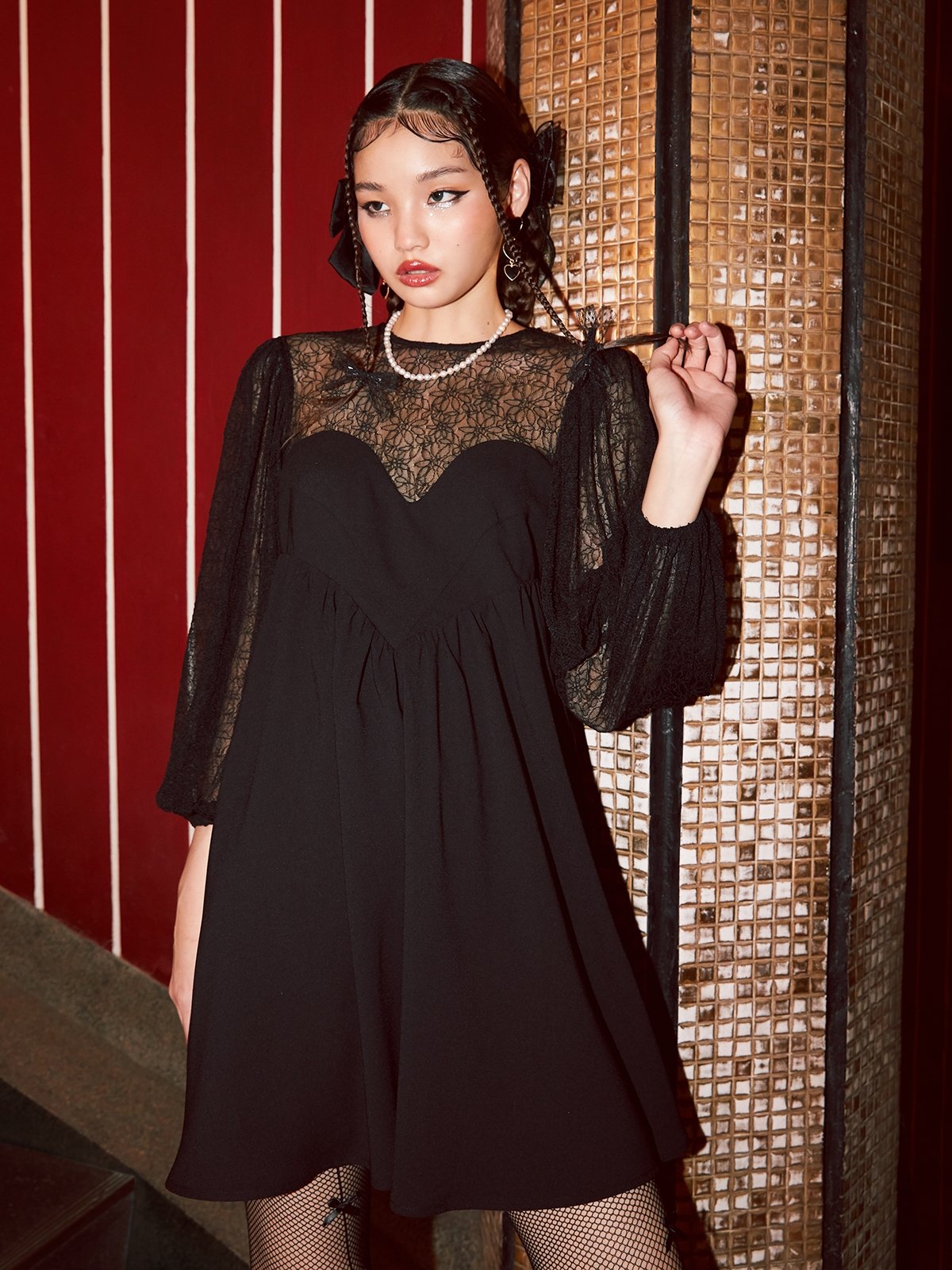 Semi Seethrough Mini Dress Black Pomelo Fashion