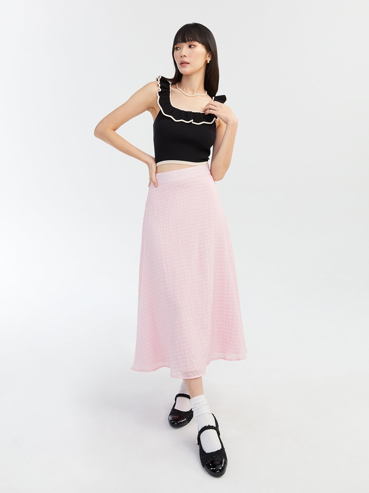 Pink flowy shop midi skirt