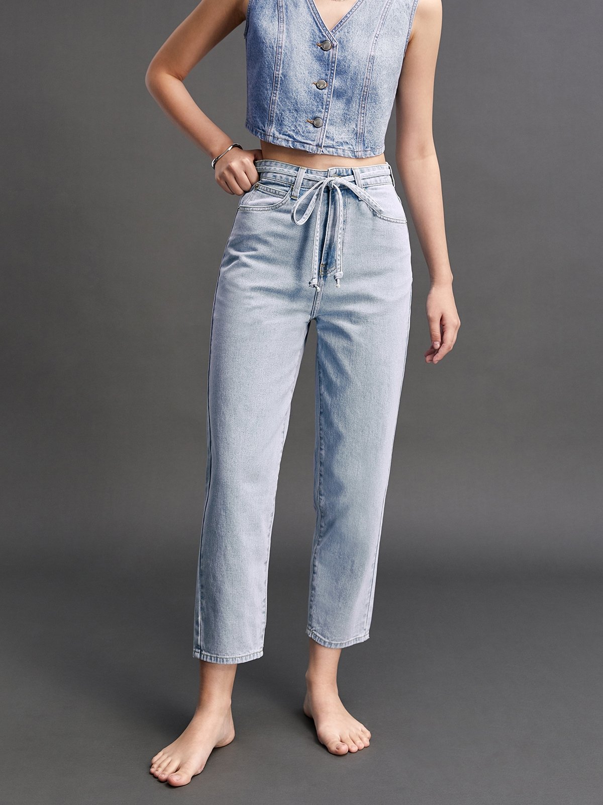 jean shirt with bow tie