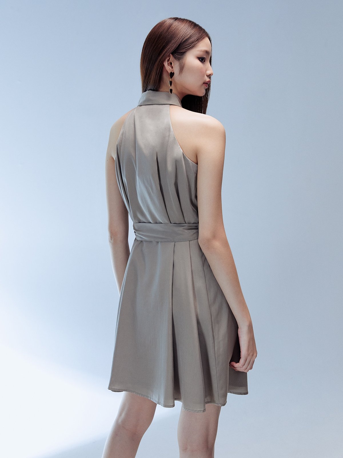 Flowy Mini Dress - Mid Grey - Pomelo Fashion Flowy Mini Dress - Mid Grey - Pomelo Fashion