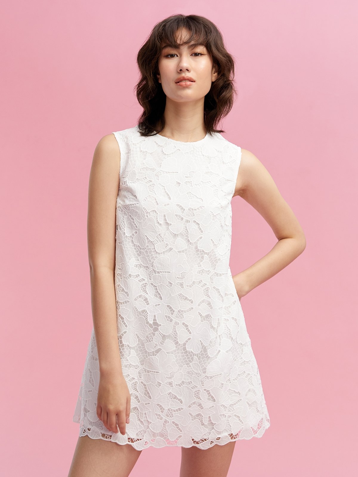 White lace sleeveless dress on sale