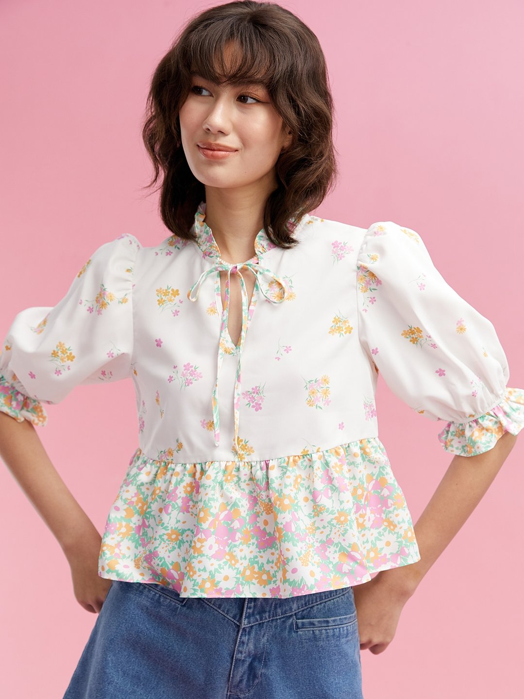 Ruffled Floral Blouse - Multi Color