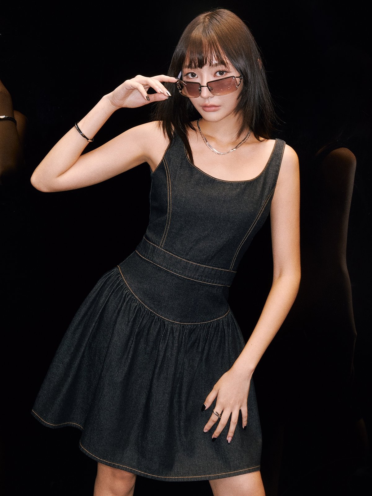 Black flowy mini dress on sale