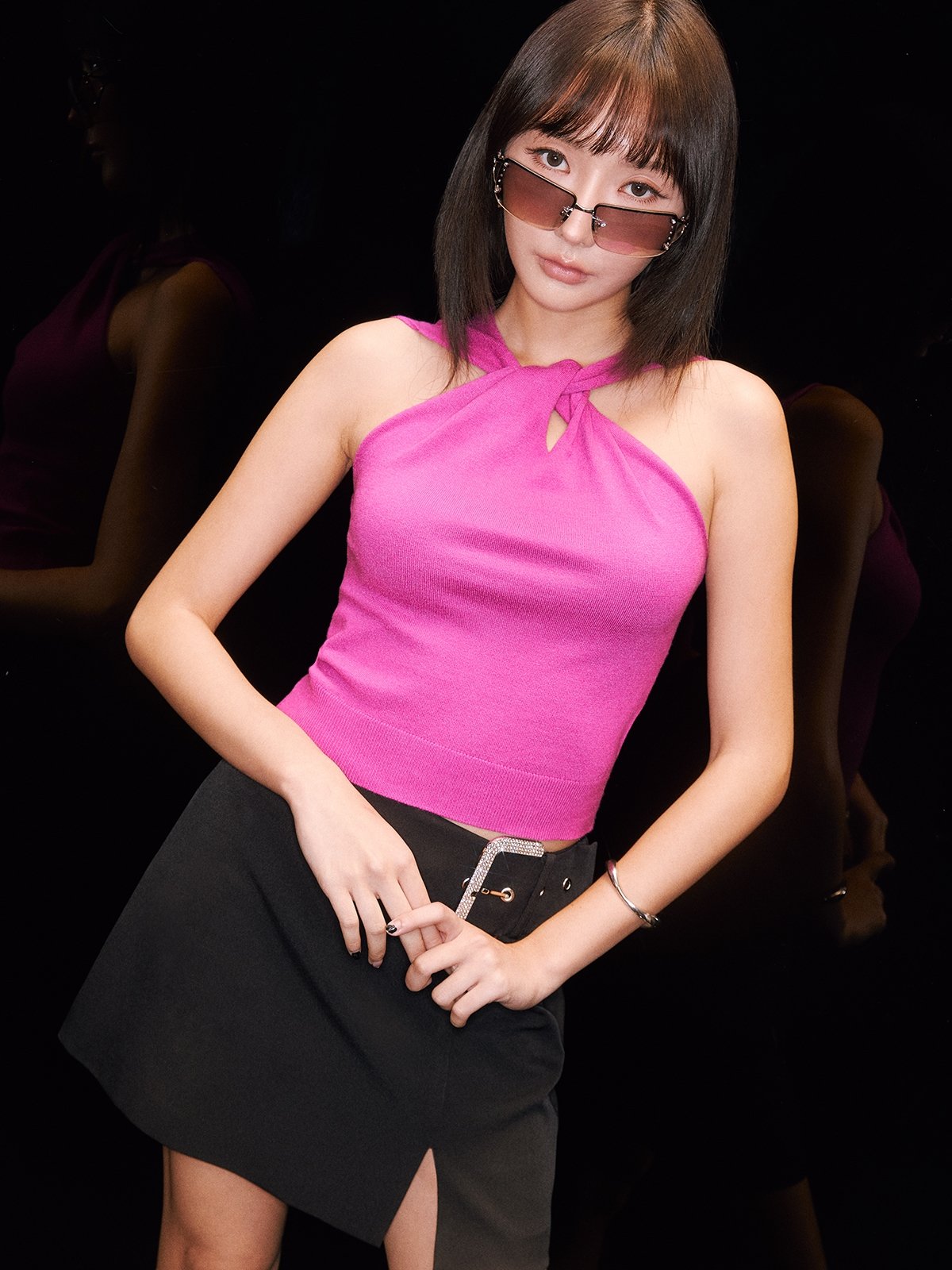 Front wrap design top purple pomelo fashion