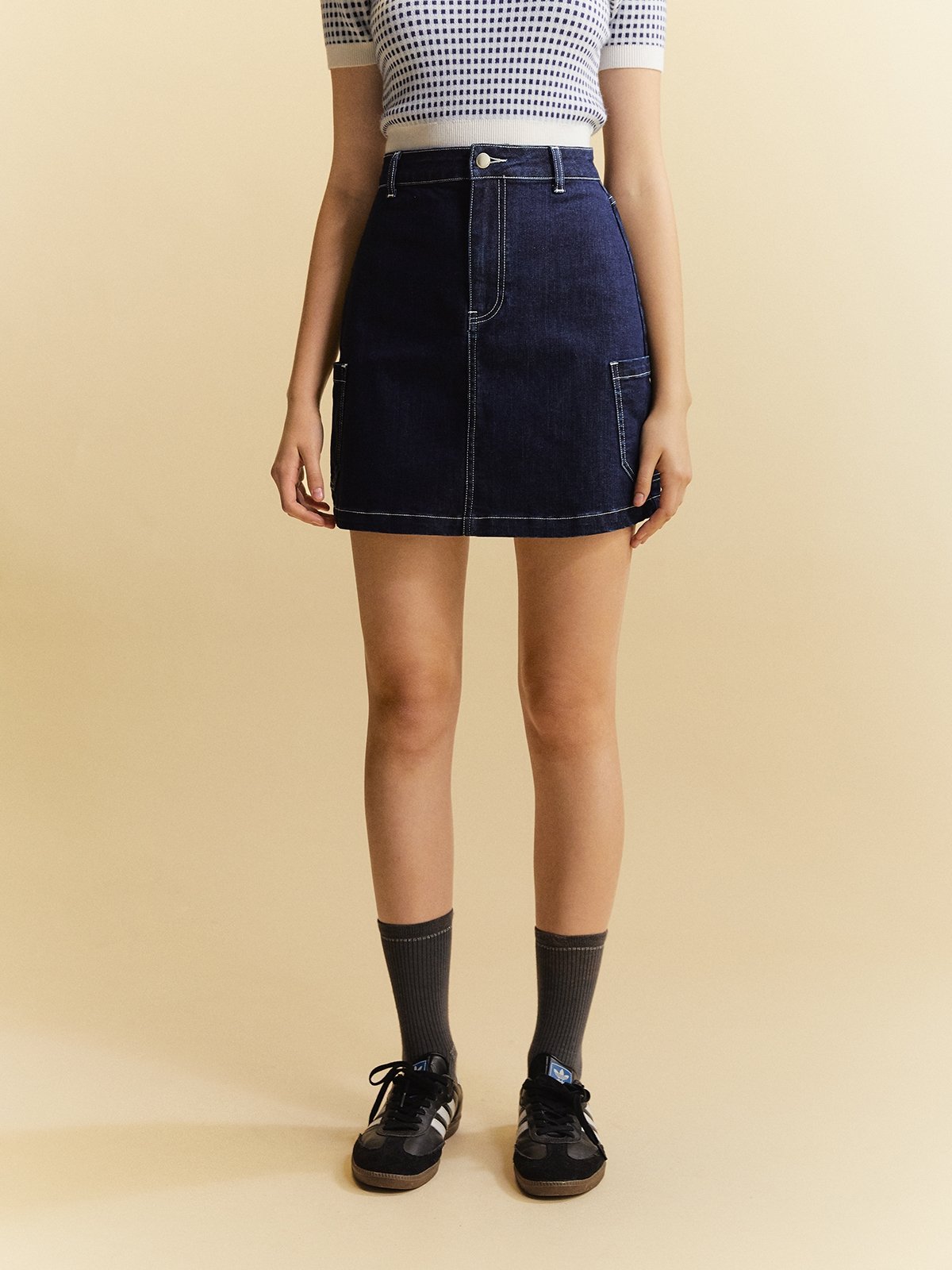 High Waist Denim Skirt Blue Pomelo Fashion