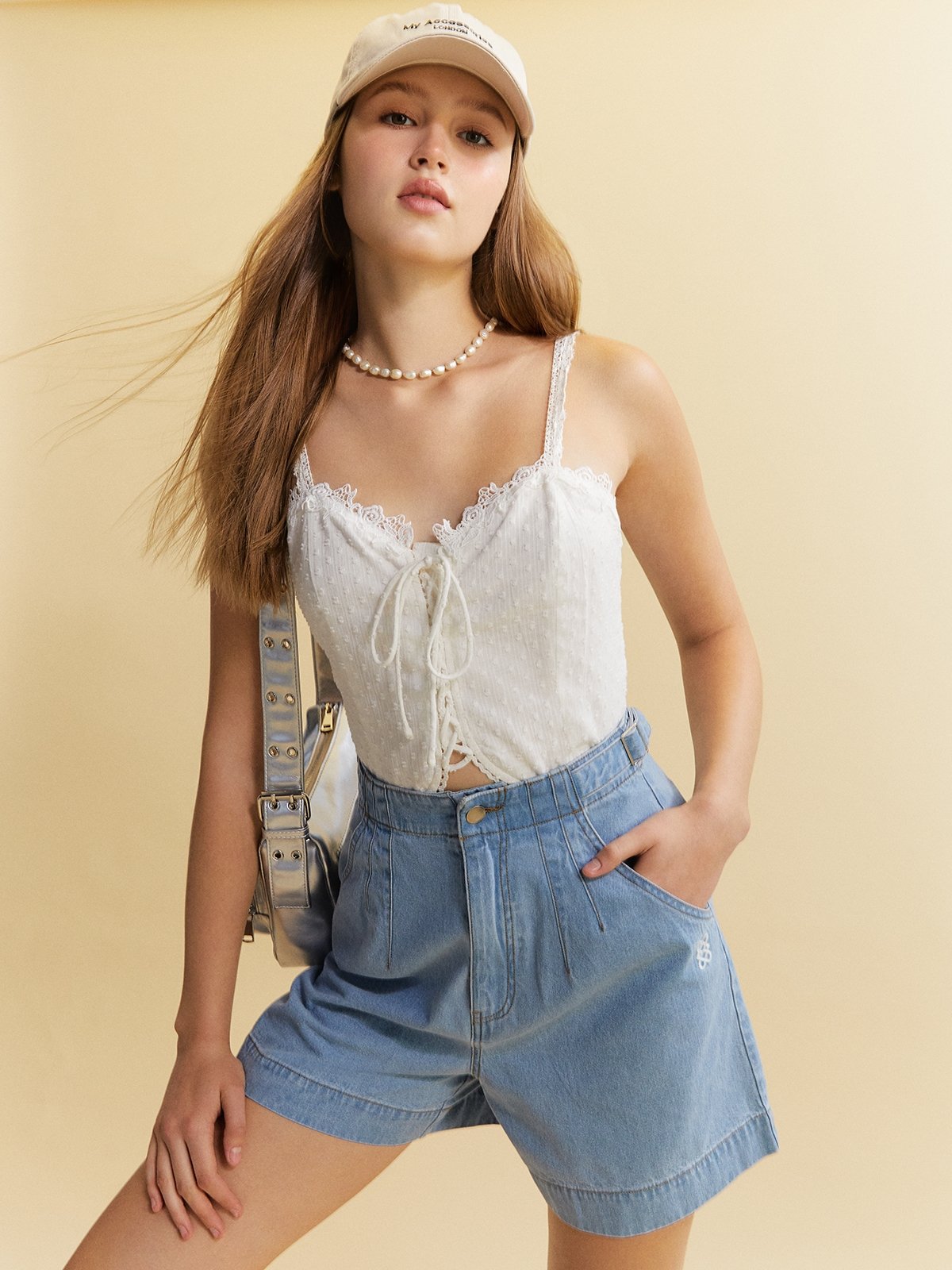 High Waist Denim Shorts Baby Blue Pomelo Fashion