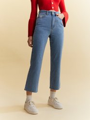 High Waist Cropped Jeans Blue Pomelo Fashion