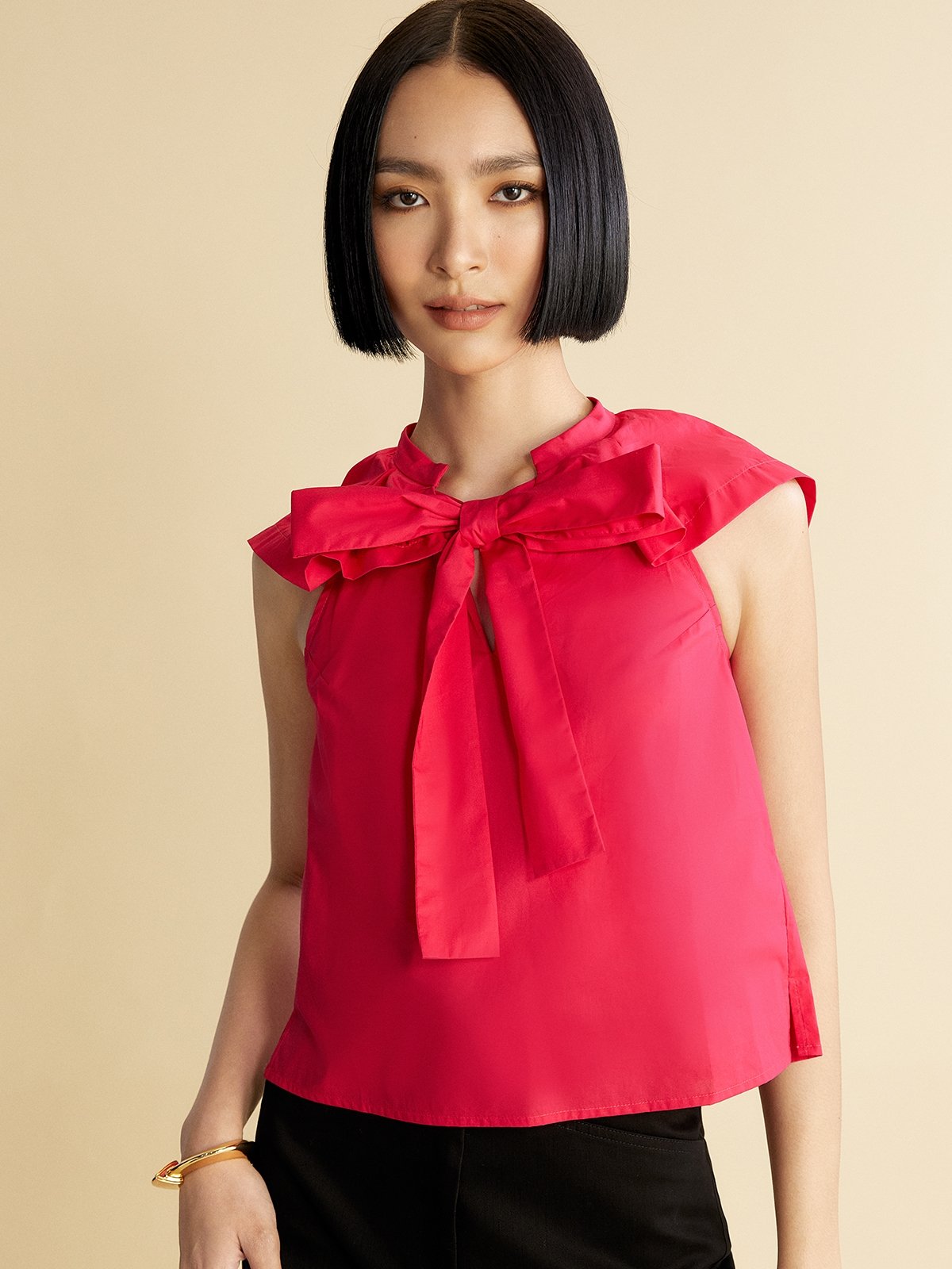 Bow Tie Blouse - Hot Pink - Pomelo Fashion