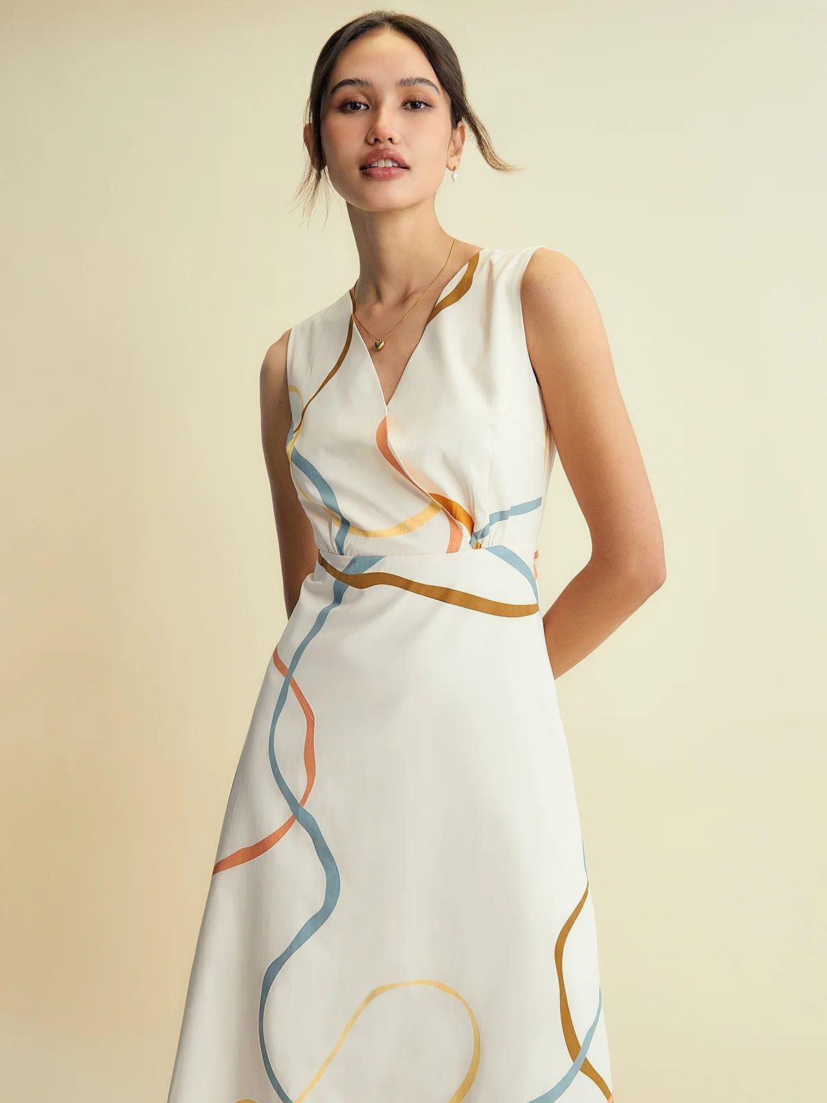 Floral Pattern Midi Dress Cream Pomelo Fashion