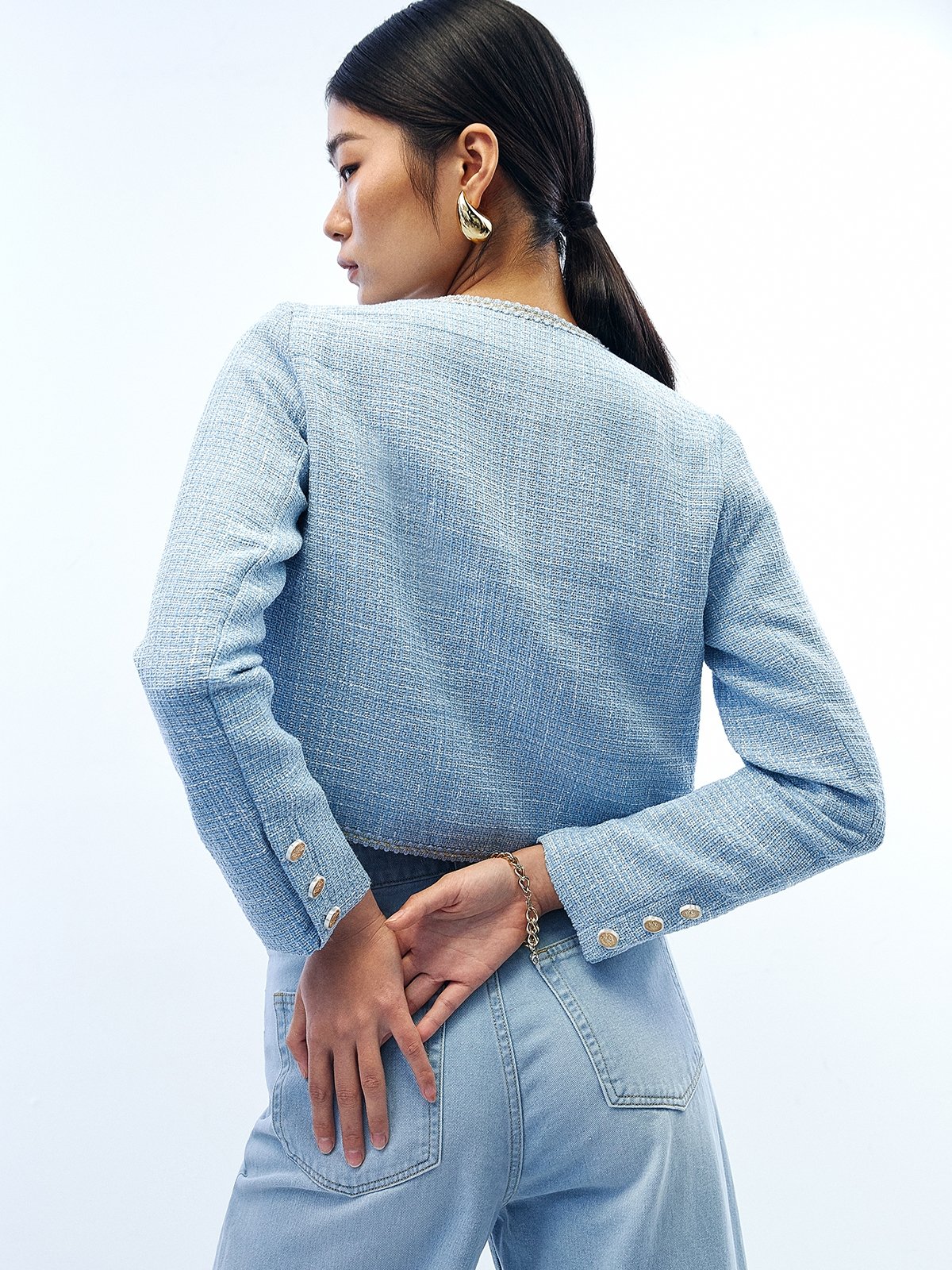 Baby blue hotsell tweed blazer