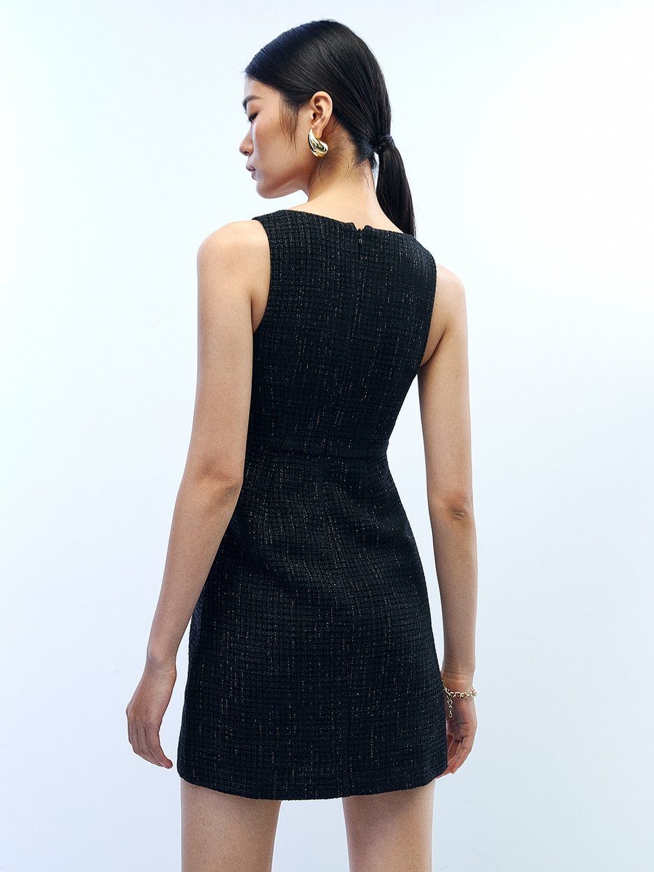 Tweed Mini Dress - Black - Pomelo Fashion Tweed Mini Dress - Black - Pomelo Fashion