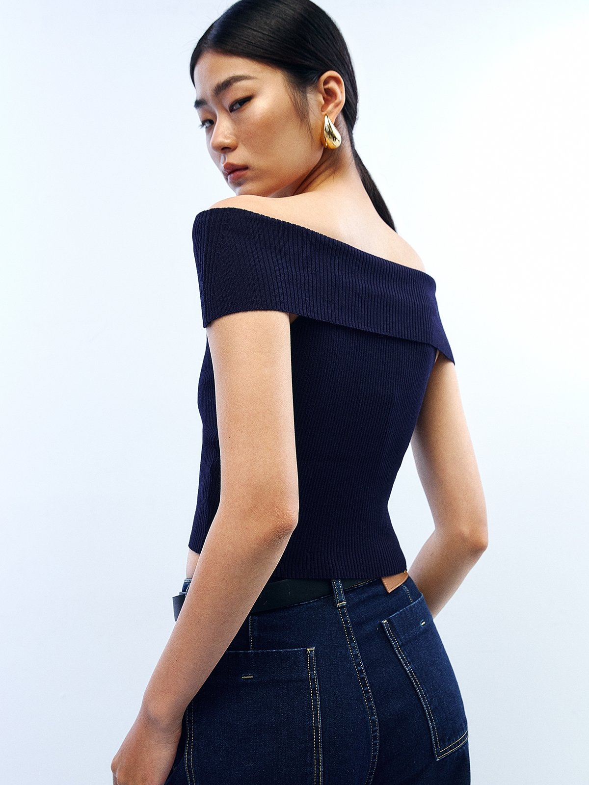 Navy blue off shoulder top new arrivals