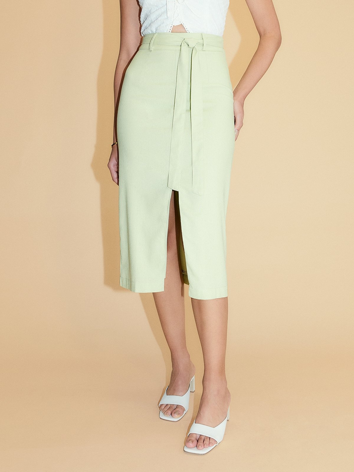 Green midi skirt deals quality