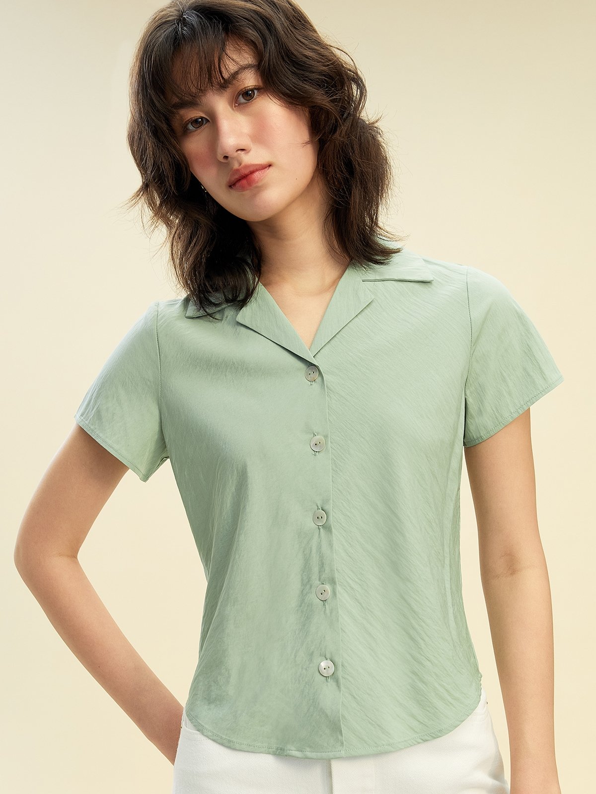 Short Sleeves Shirt Light Green Pomelo Fashion