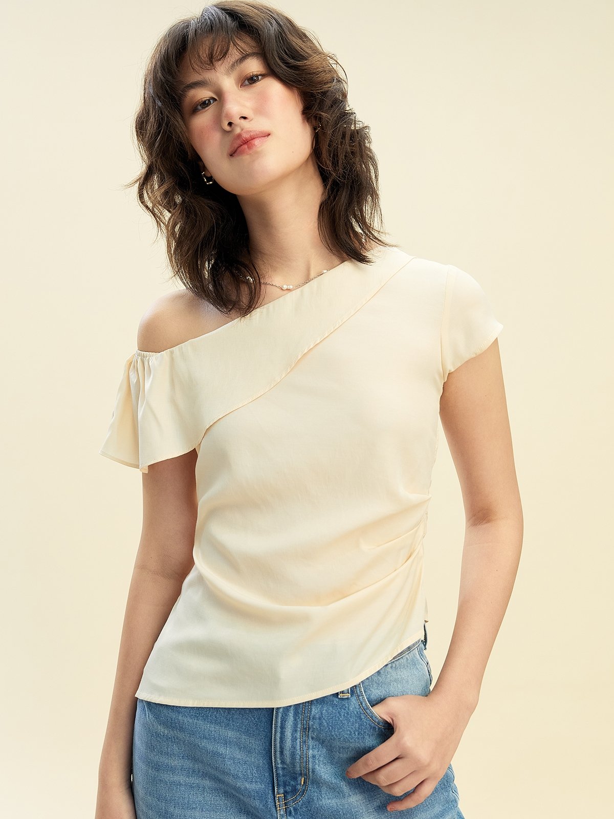 Off Shoulder Blouse Cream Pomelo Fashion