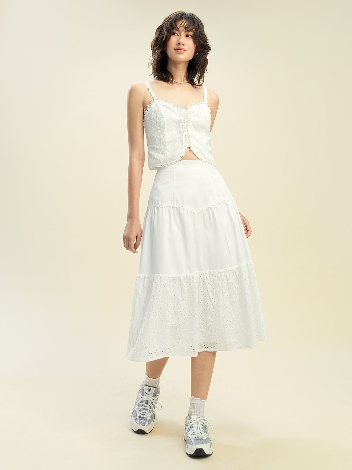 White midi skirt flowy top