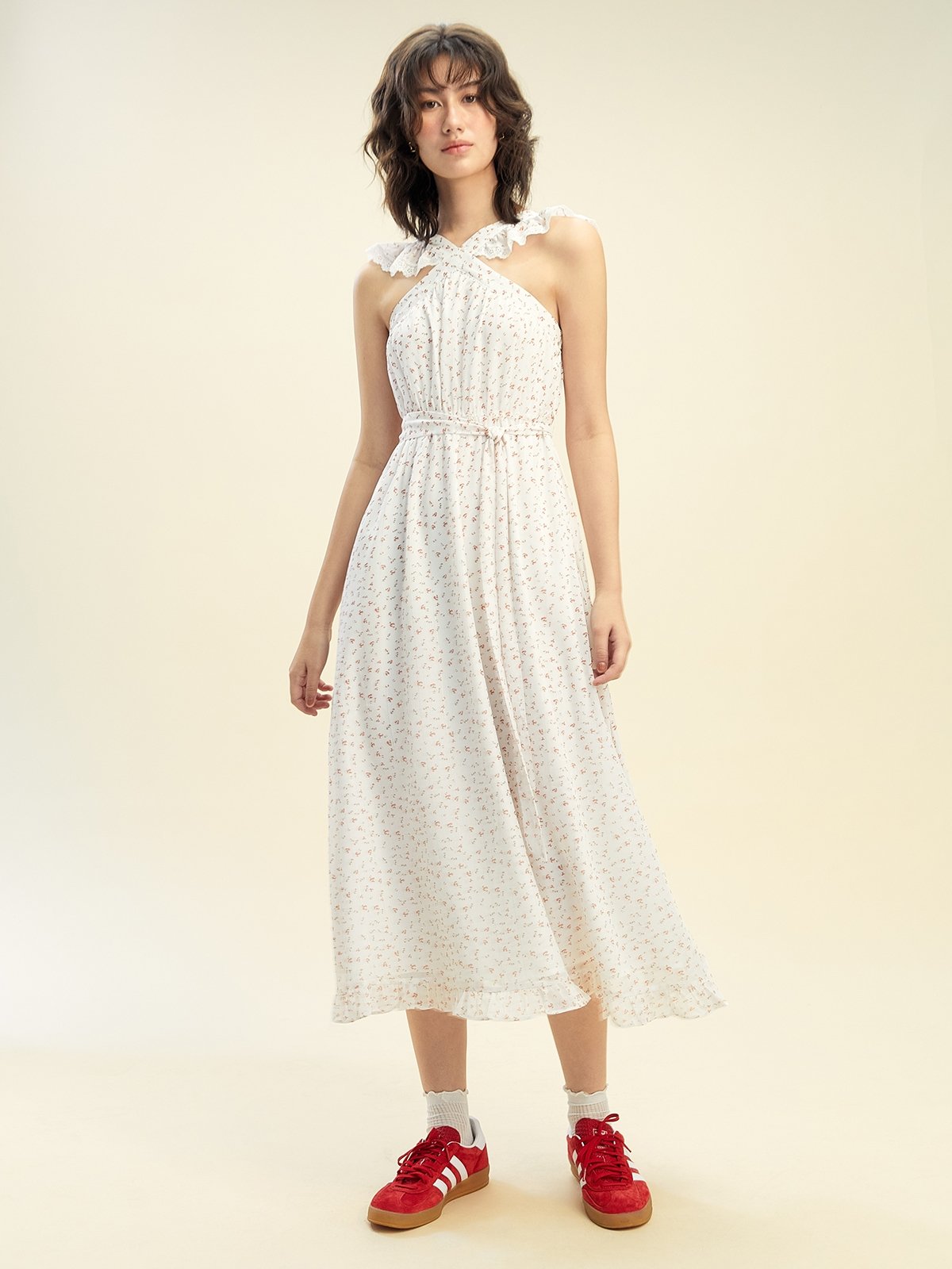 Floral Print Midi Dress White