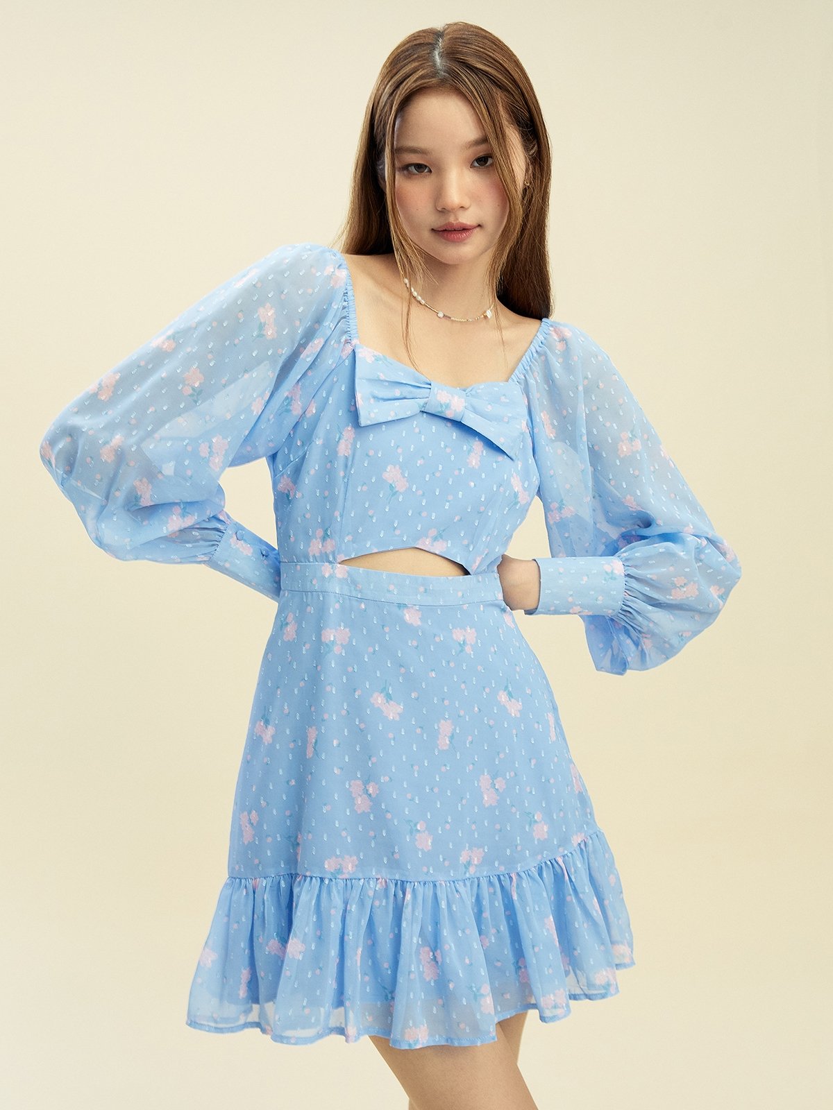 Flowy Mini Dress Blue Pomelo Fashion