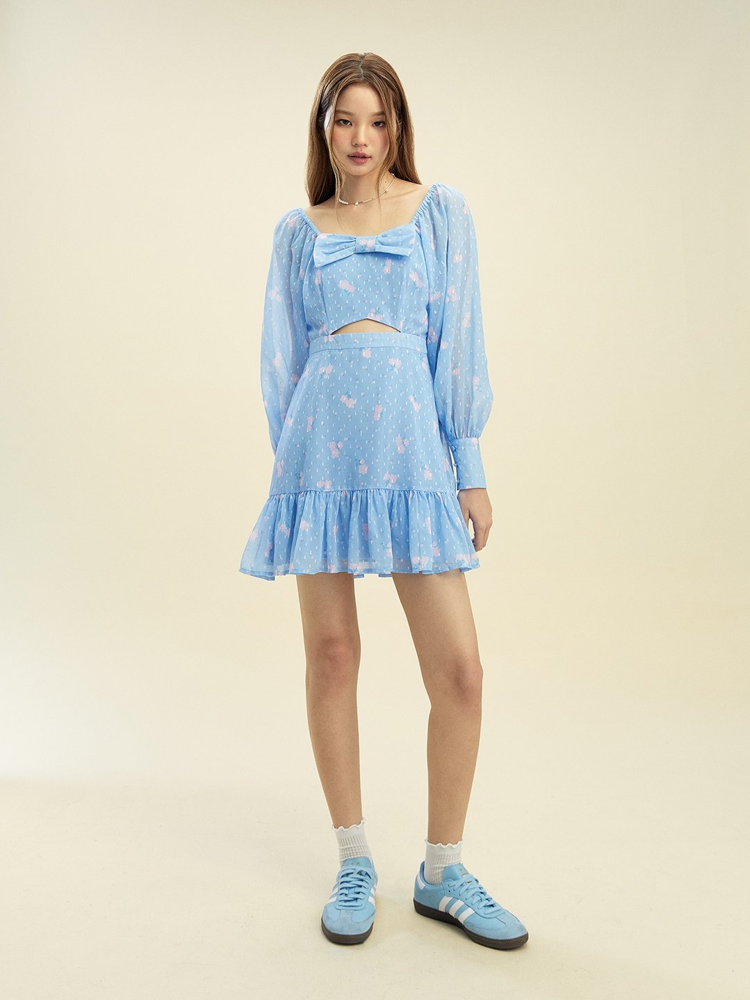 Flowy Mini Dress - Blue - Pomelo Fashion