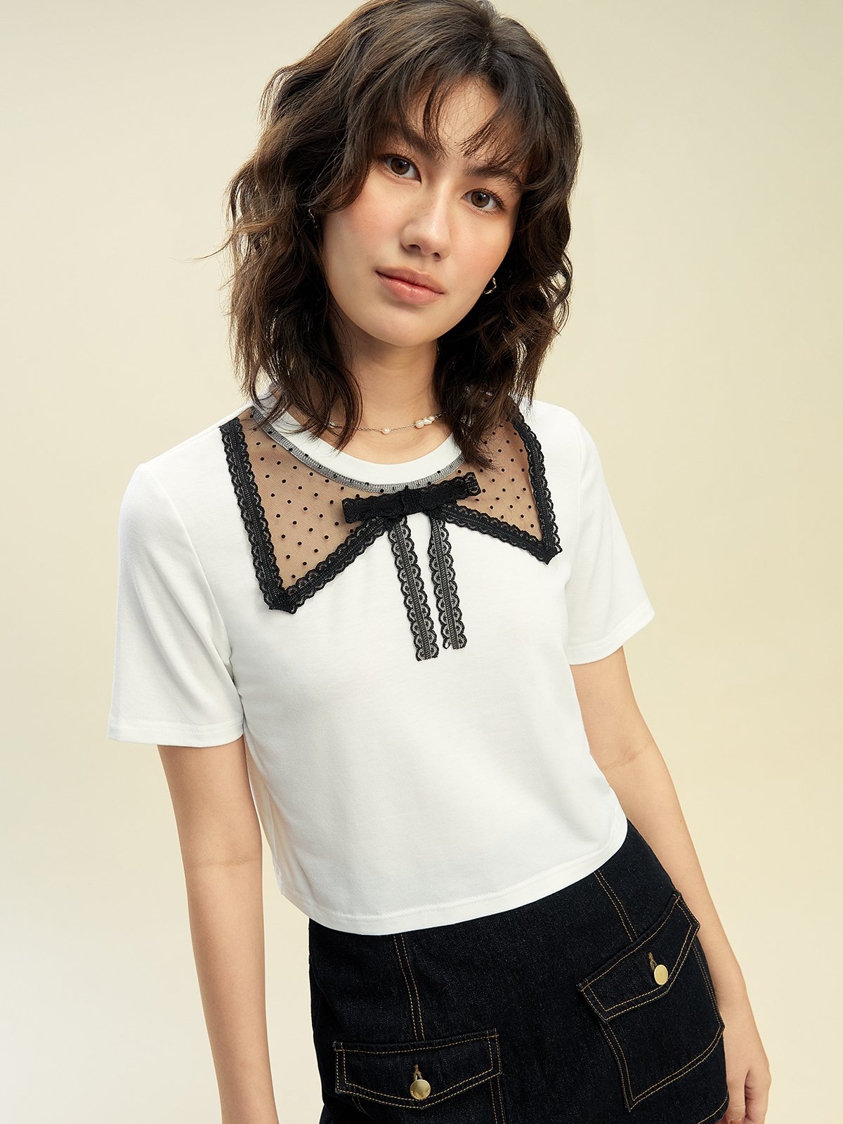 Lace Collars Tee White Pomelo Fashion lace-collars-tee-white-pomelo-fashion