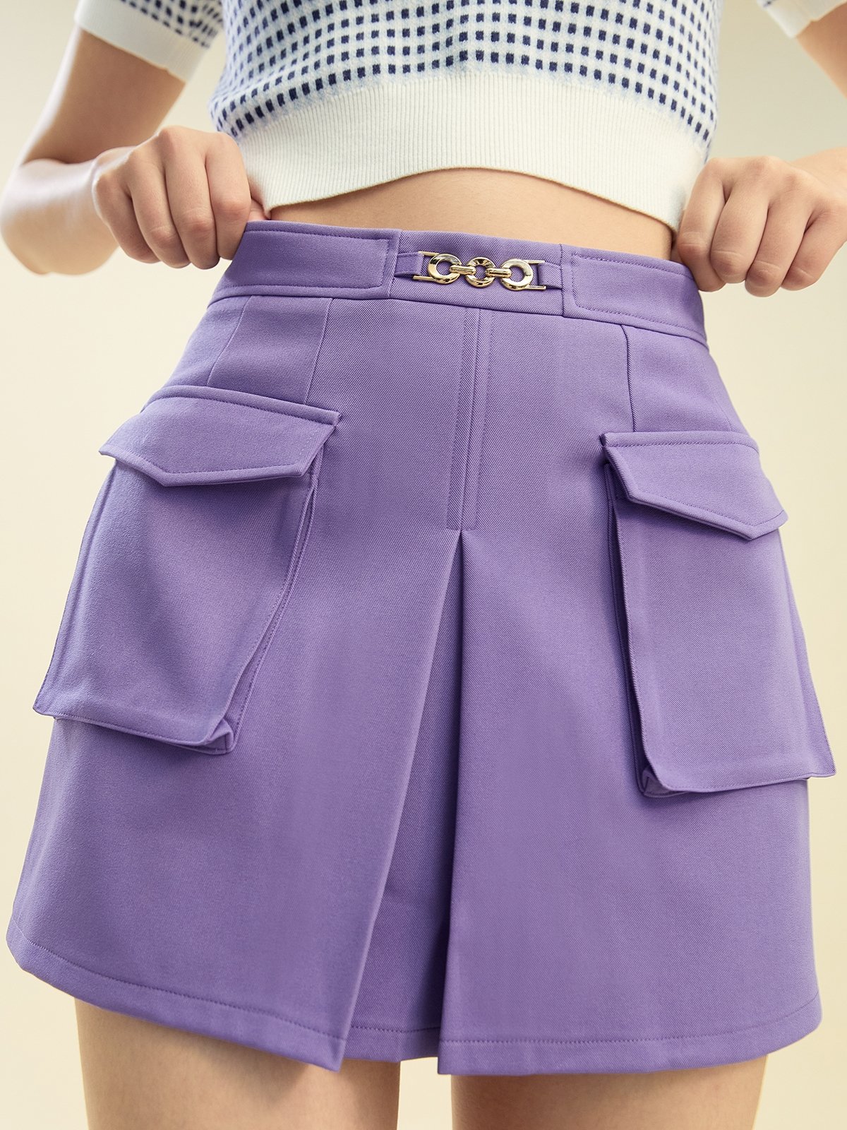 Front Pocket Detail Short Skort - Purple - Pomelo Fashion