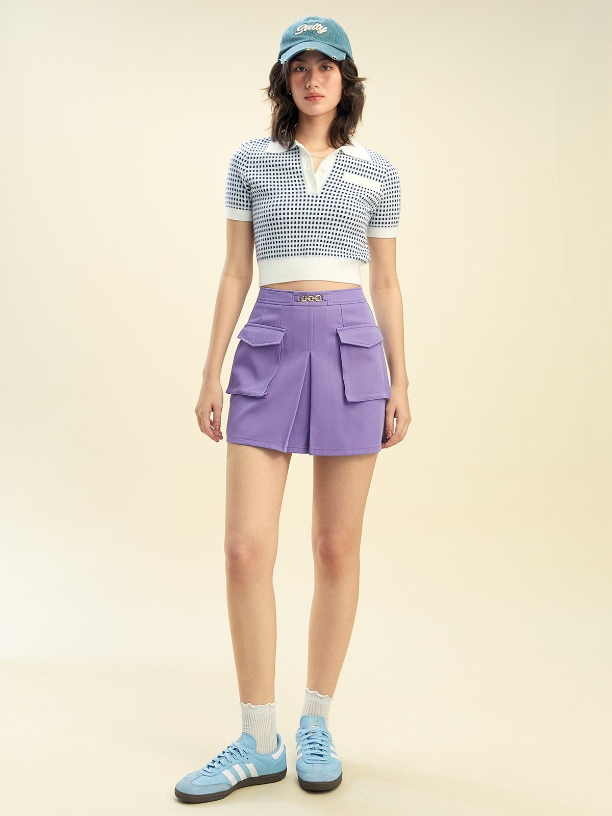 Front Pocket Detail Short Skort - Purple - Pomelo Fashion