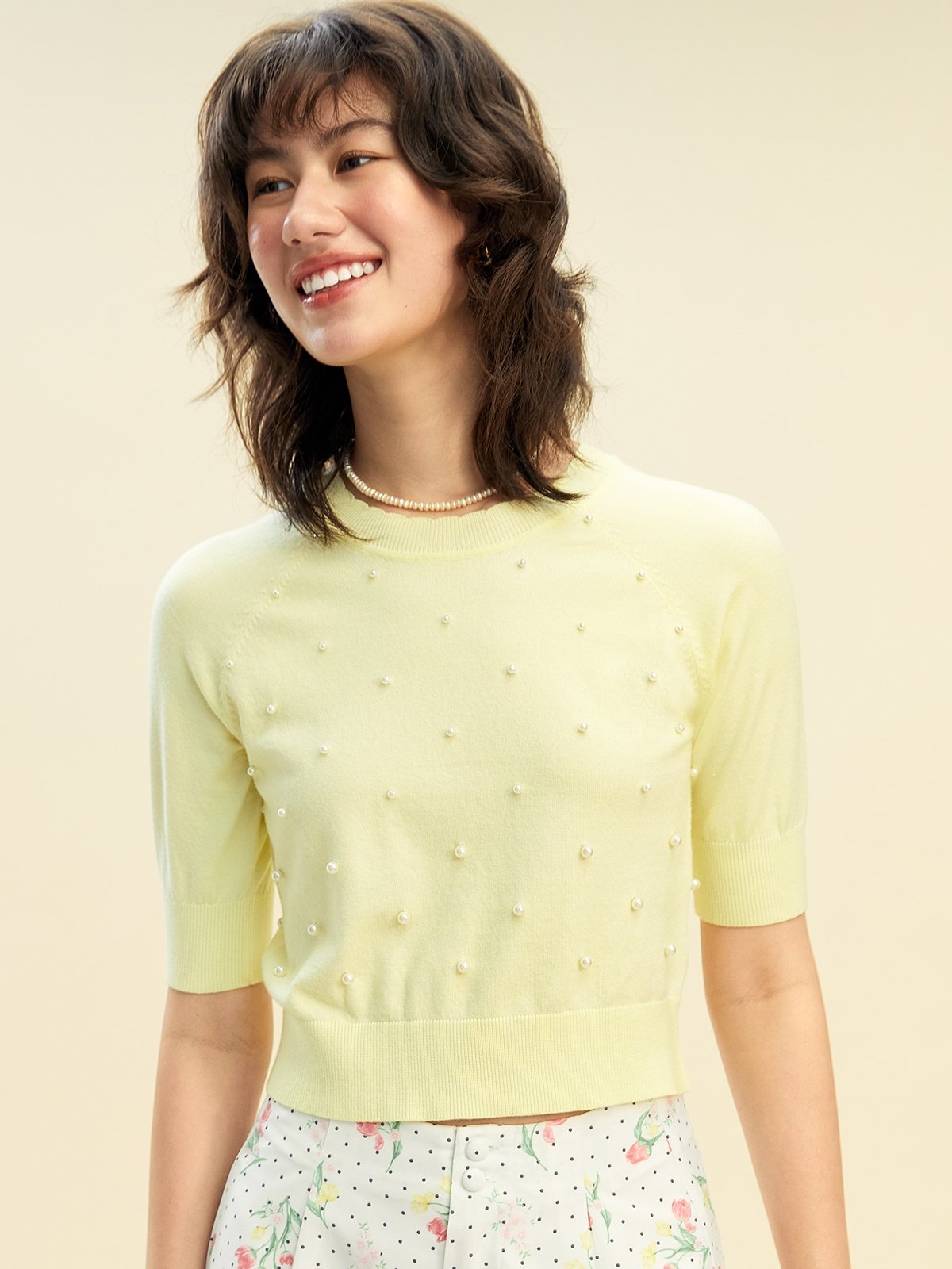 Yellow knit crop top on sale