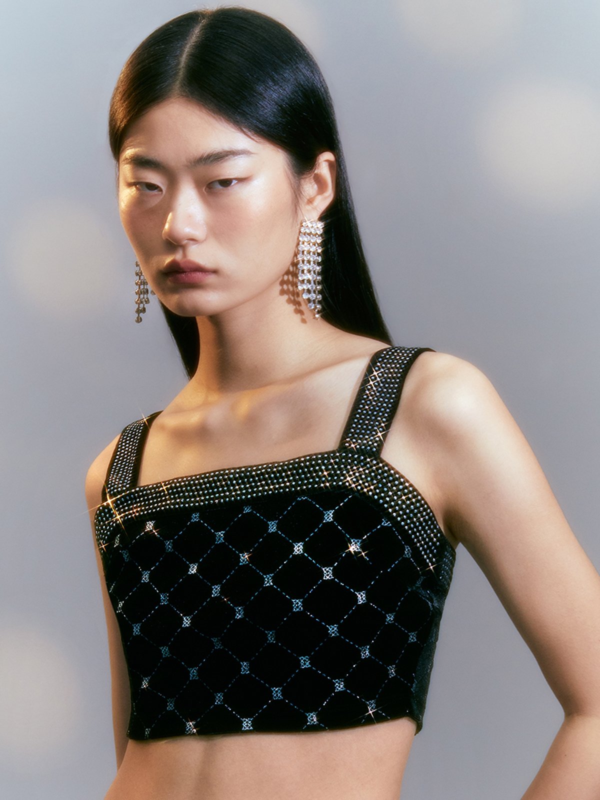 Diamond Detail Top Black Pomelo Fashion